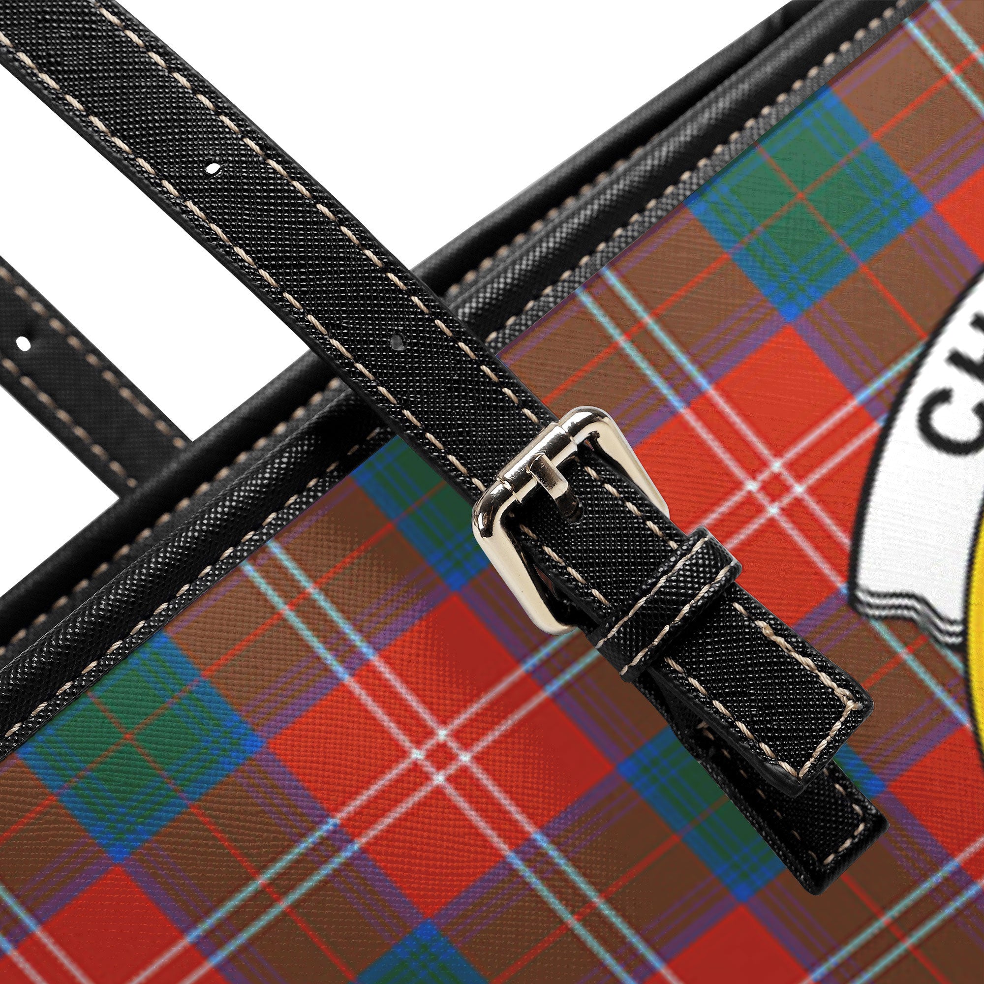 Chisholm Ancient Tartan Crest Leather Tote Bag