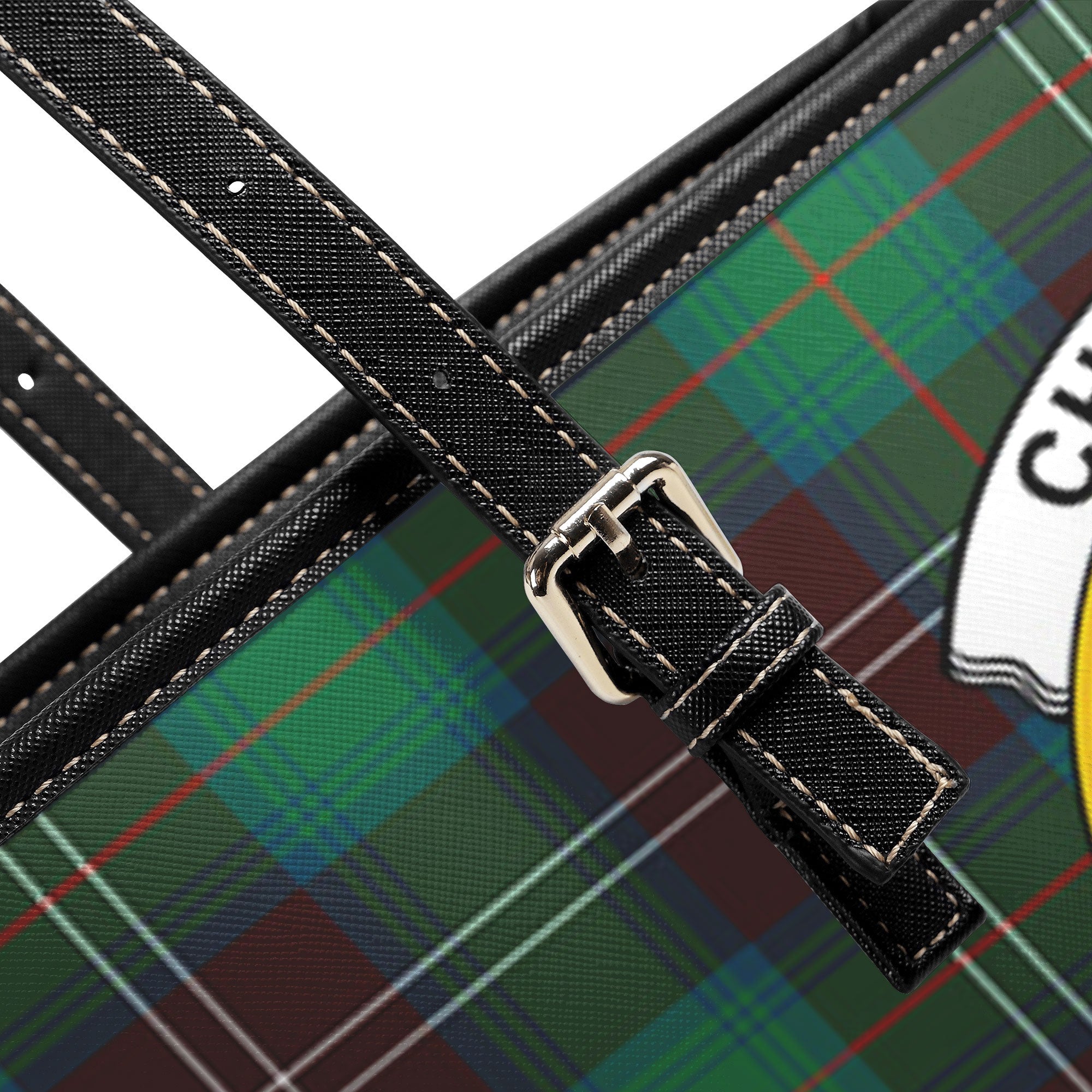 Chisholm Hunting Ancient Tartan Crest Leather Tote Bag