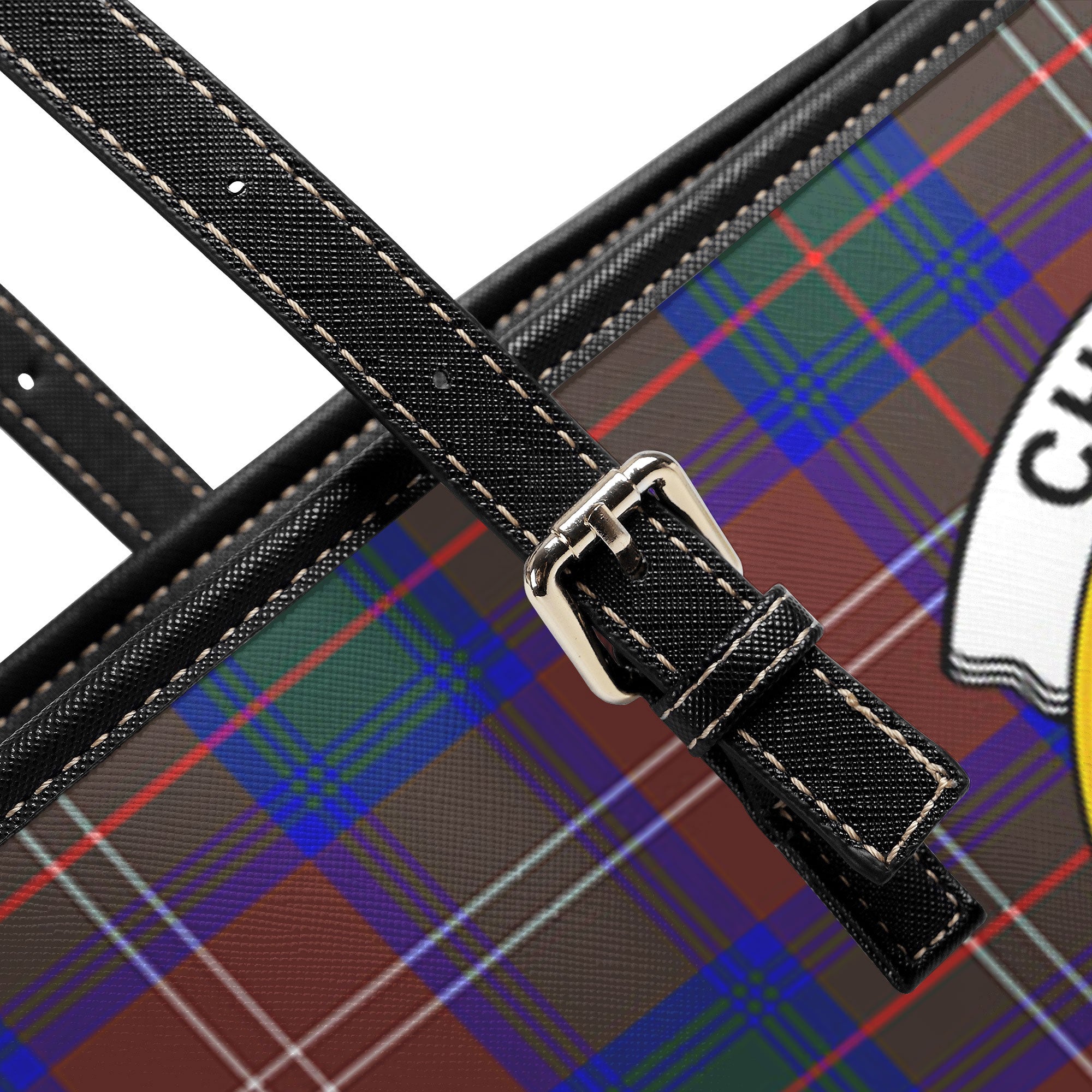 Chisholm Hunting Modern Tartan Crest Leather Tote Bag