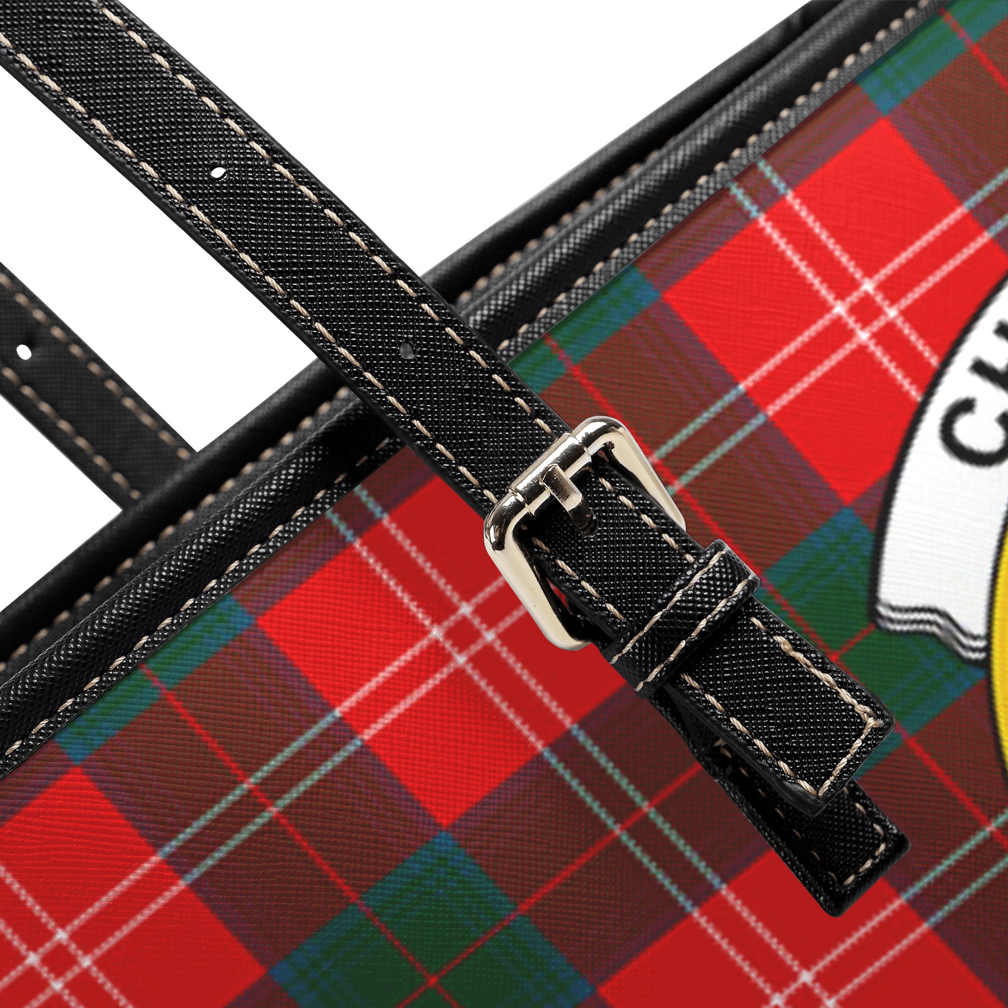 Chisholm Modern Tartan Crest Leather Tote Bag