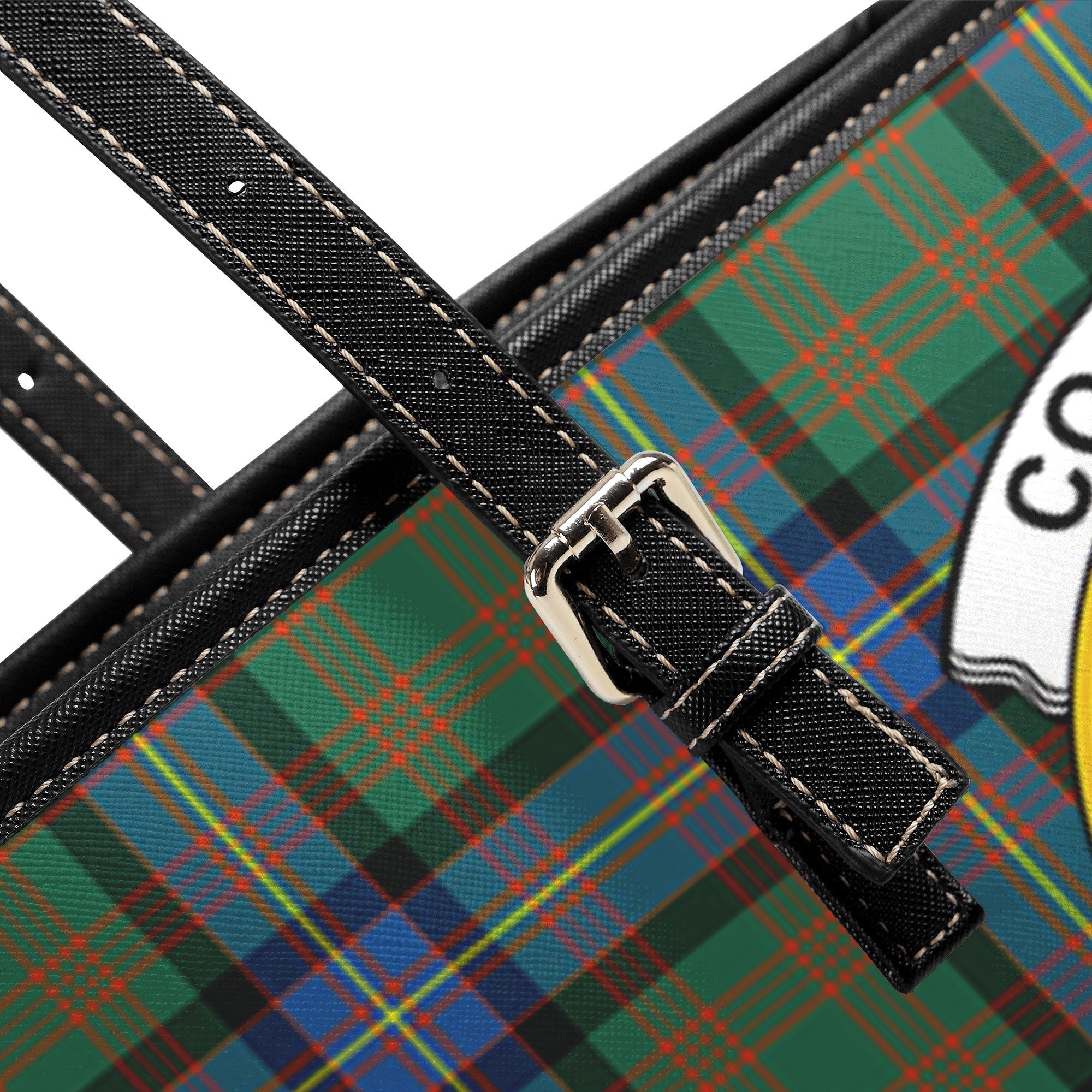 Cochrane Ancient Tartan Crest Leather Tote Bag