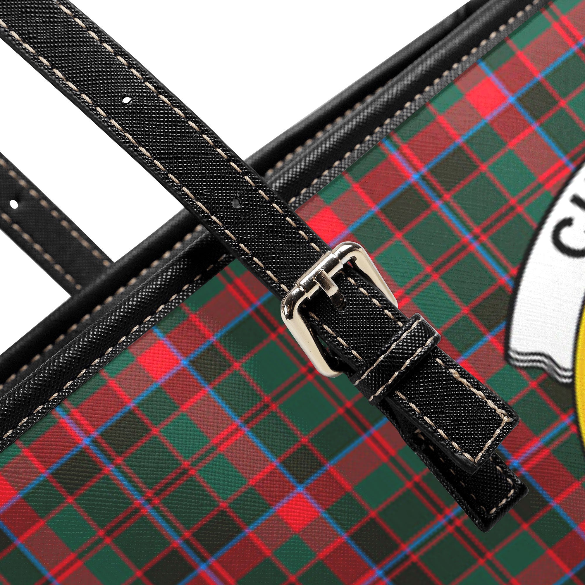 Cumming Hunting Modern Tartan Crest Leather Tote Bag