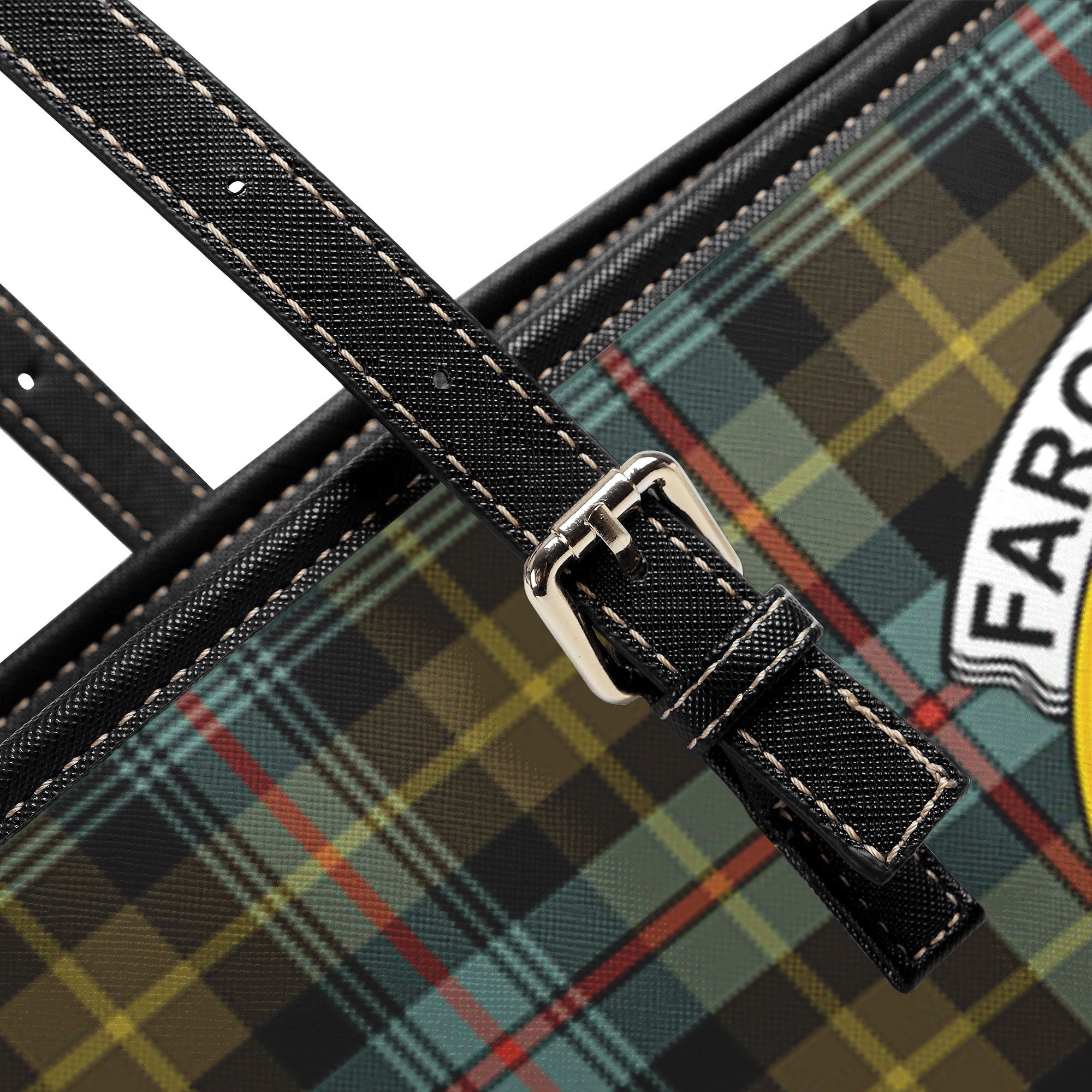 Farquharson Weathered Tartan Crest Leather Tote Bag