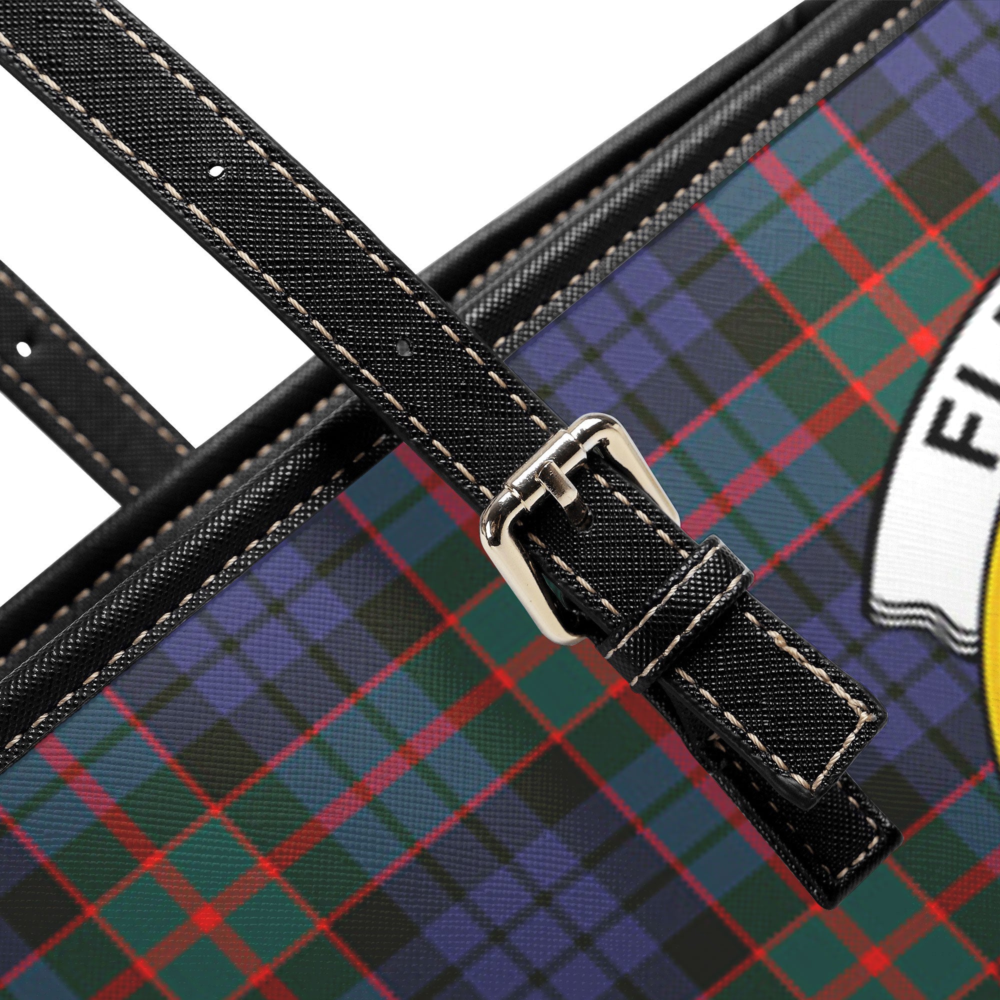 Fletcher of Dunans Tartan Crest Leather Tote Bag