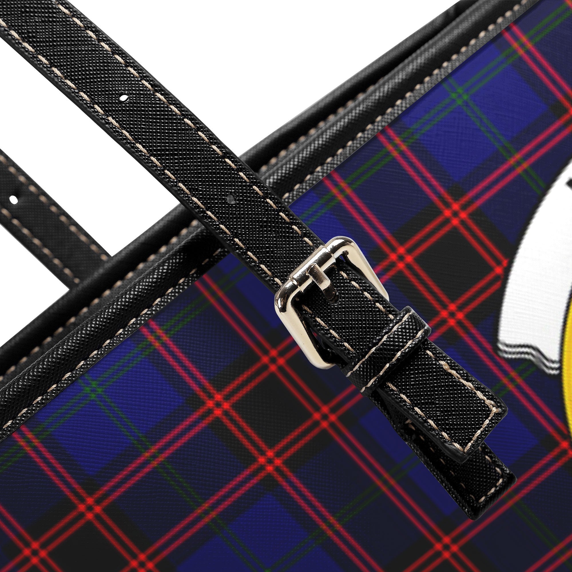 Home Modern Tartan Crest Leather Tote Bag