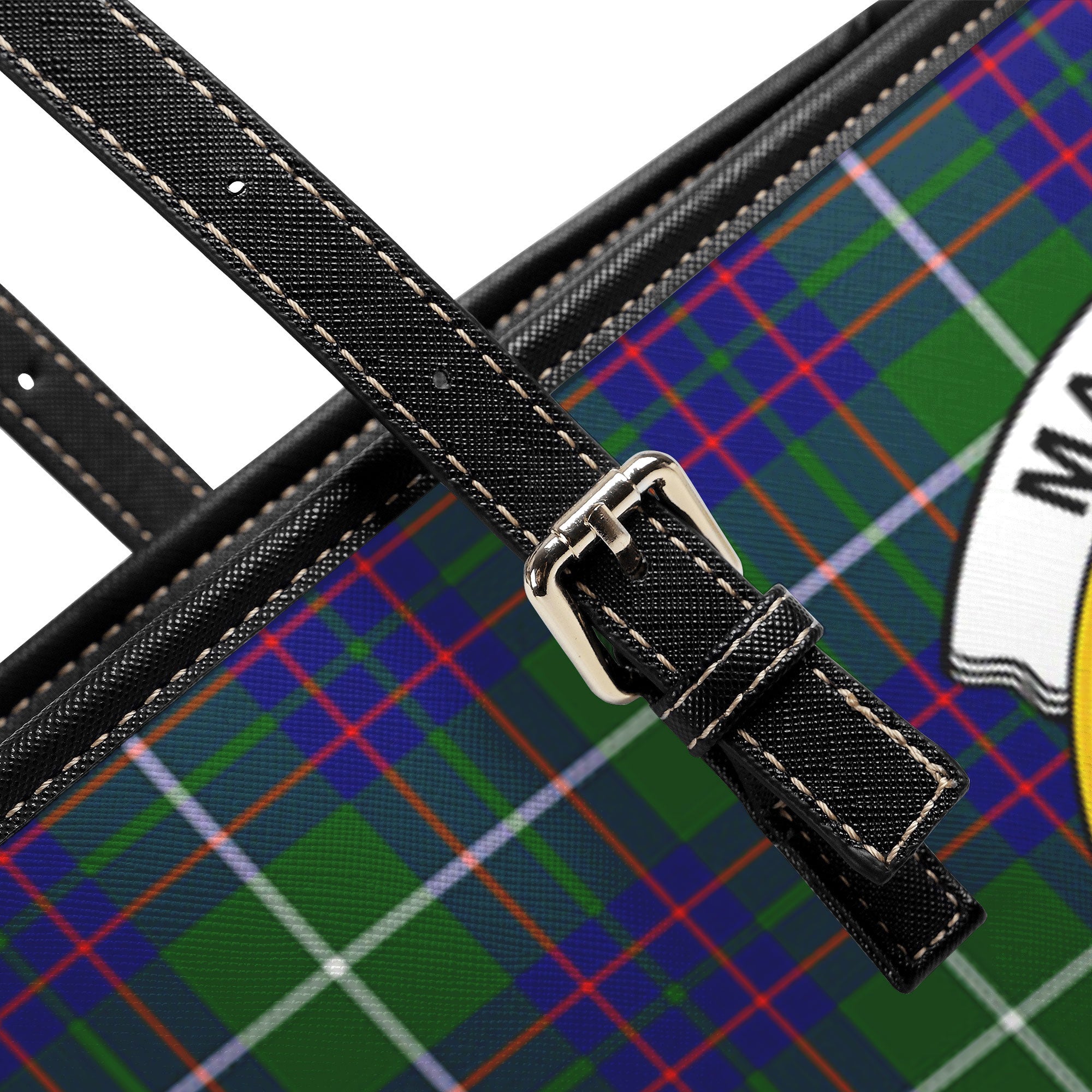 MacIntyre Hunting Modern Tartan Crest Leather Tote Bag