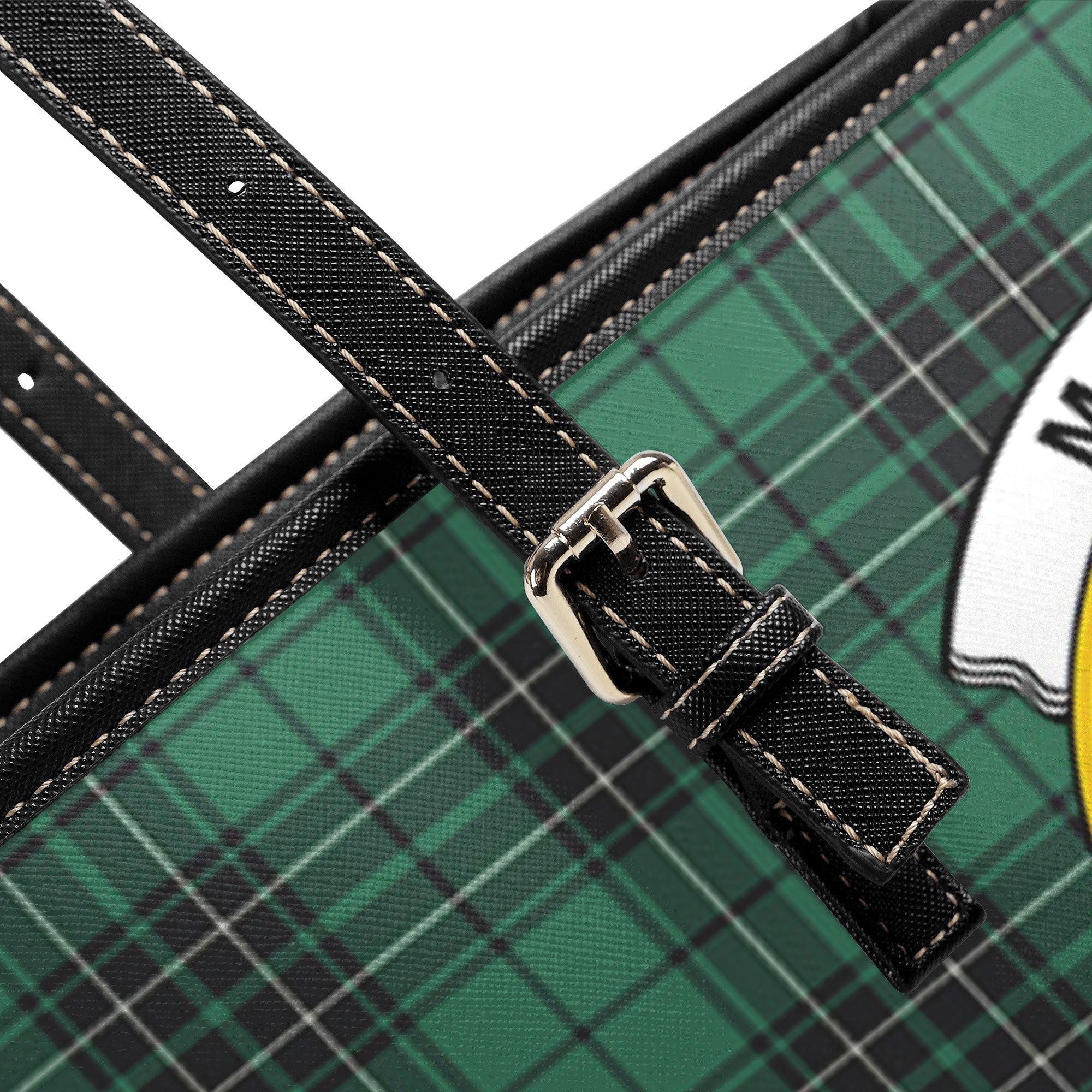 MacLean Hunting Ancient Tartan Crest Leather Tote Bag