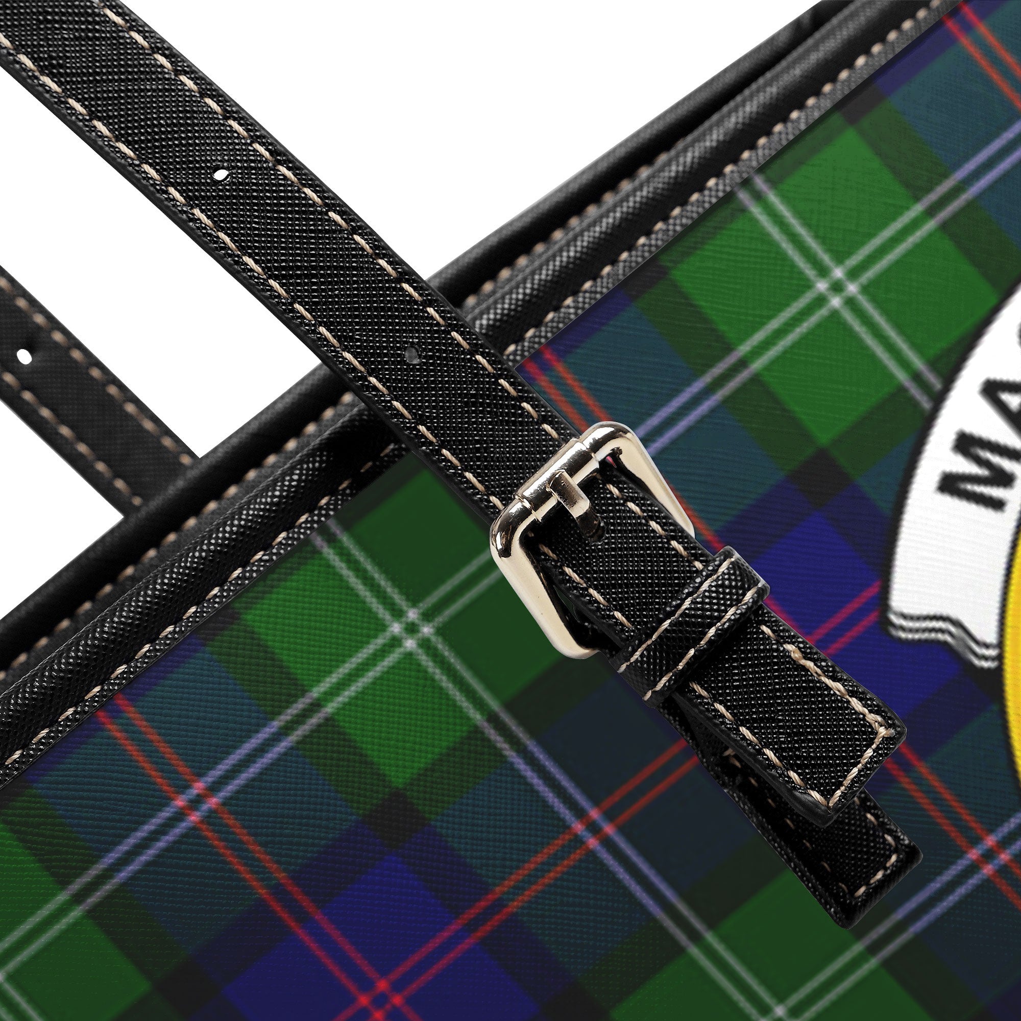 MacThomas Modern Tartan Crest Leather Tote Bag