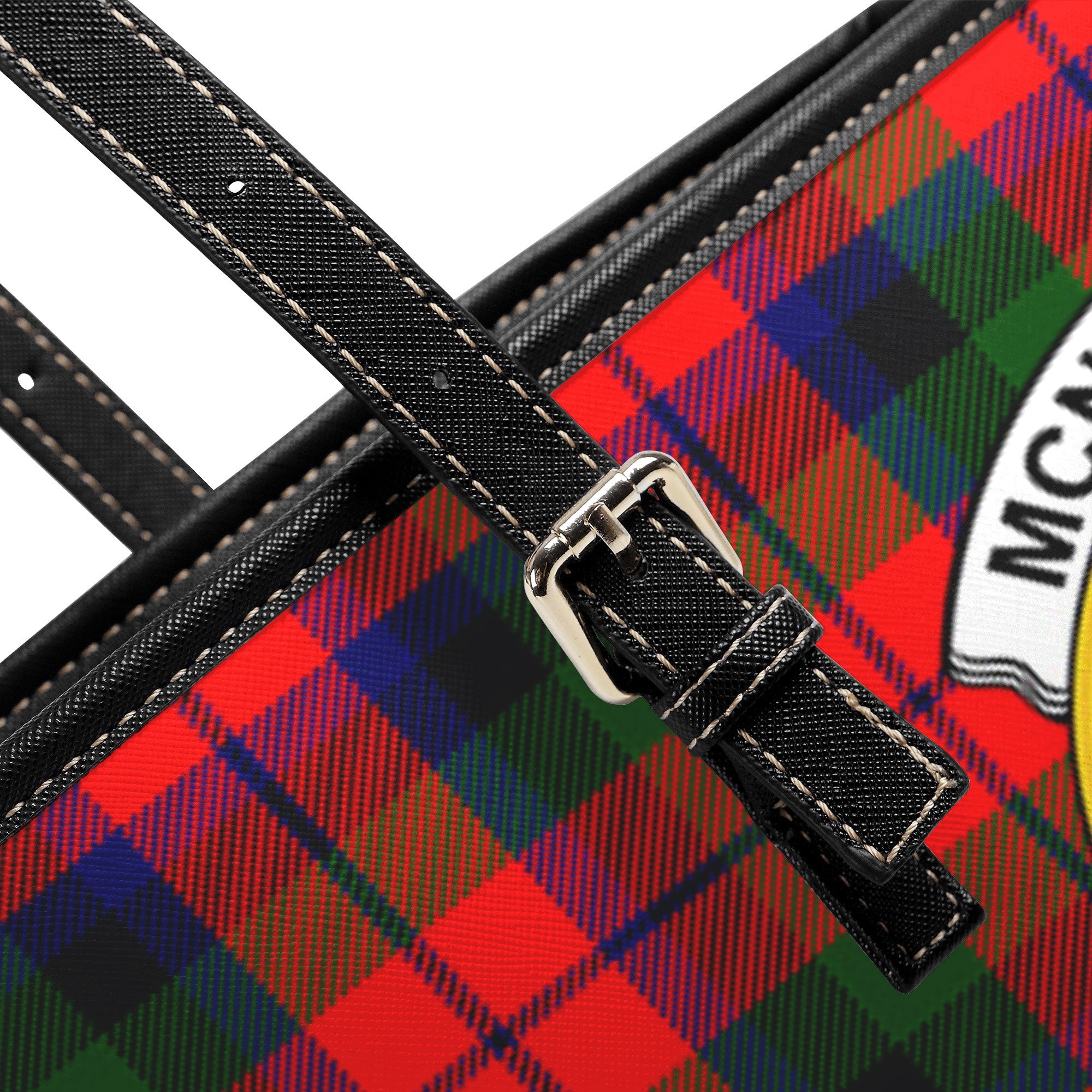 McNaughton Modern Tartan Crest Leather Tote Bag