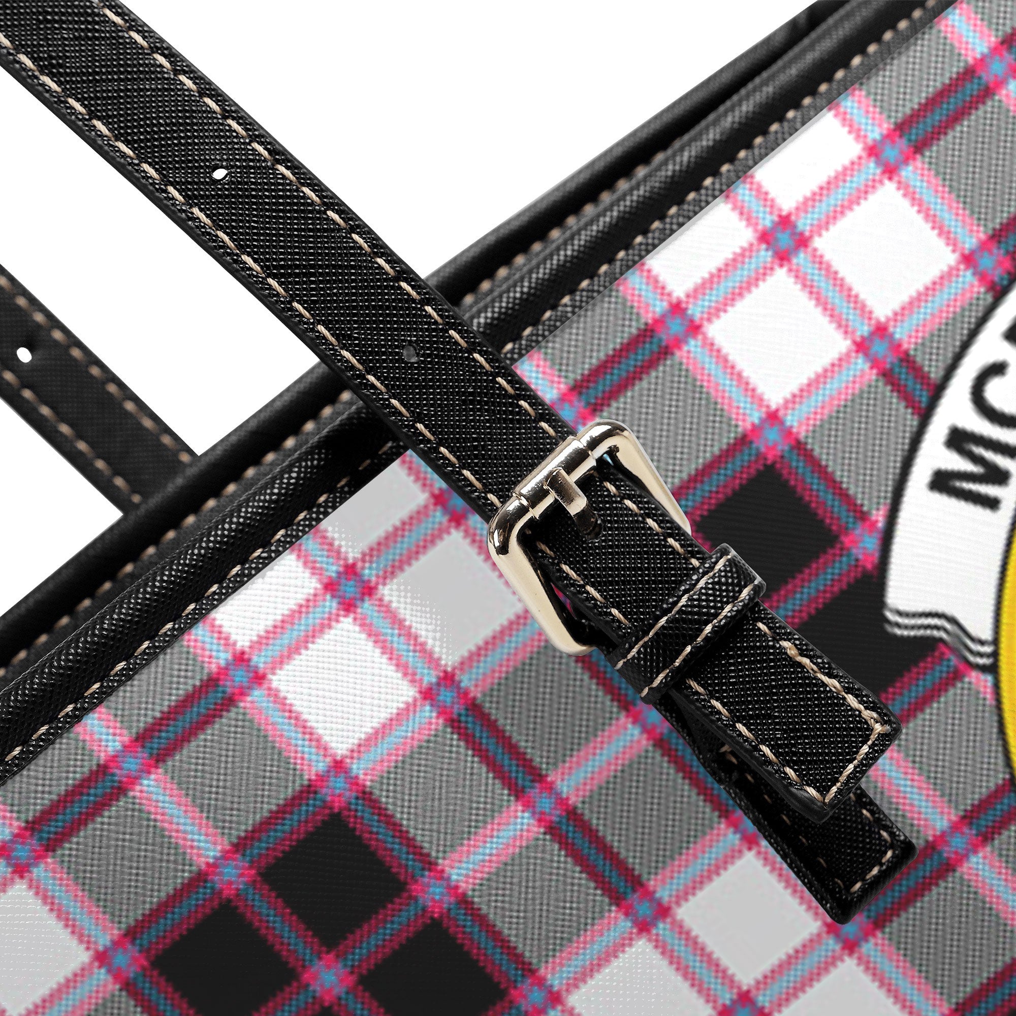 McPherson Hunting Modern Tartan Crest Leather Tote Bag