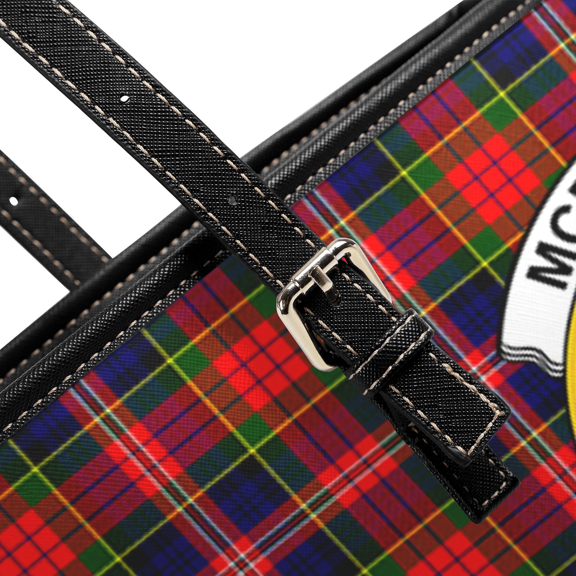 McPherson Modern Tartan Crest Leather Tote Bag