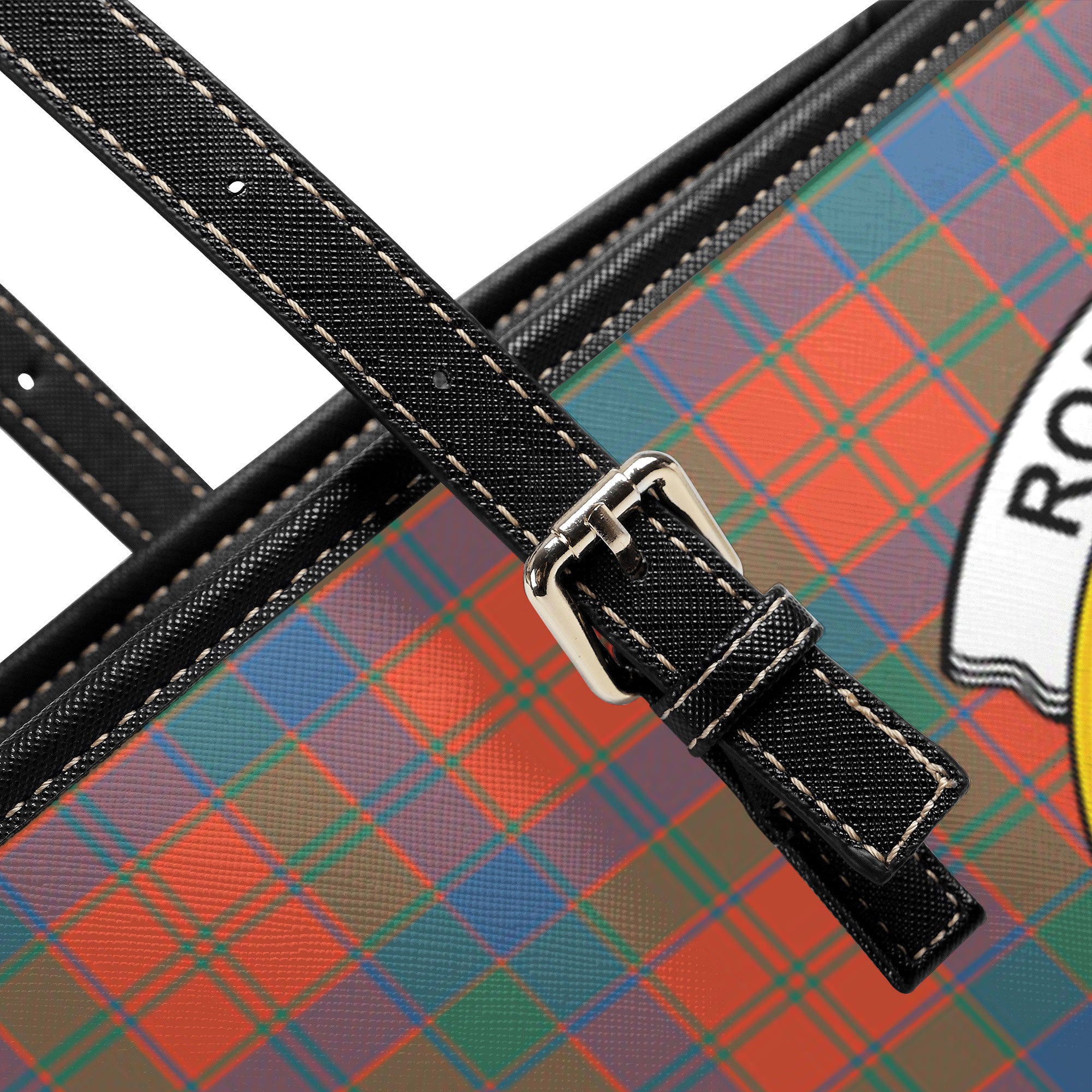 Robertson Ancient Tartan Crest Leather Tote Bag