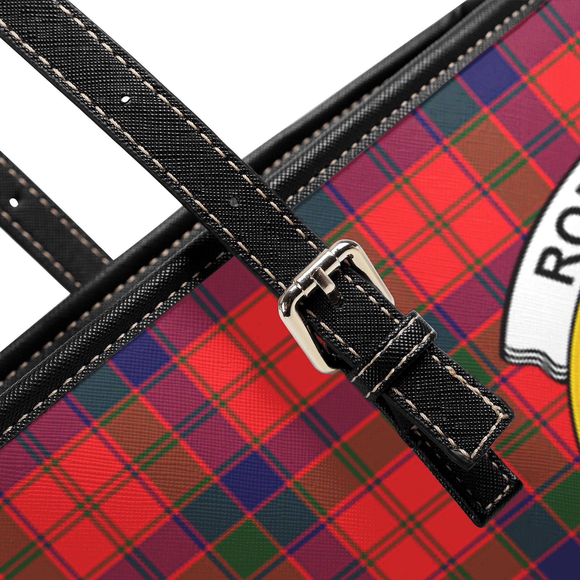 Robertson Modern Tartan Crest Leather Tote Bag