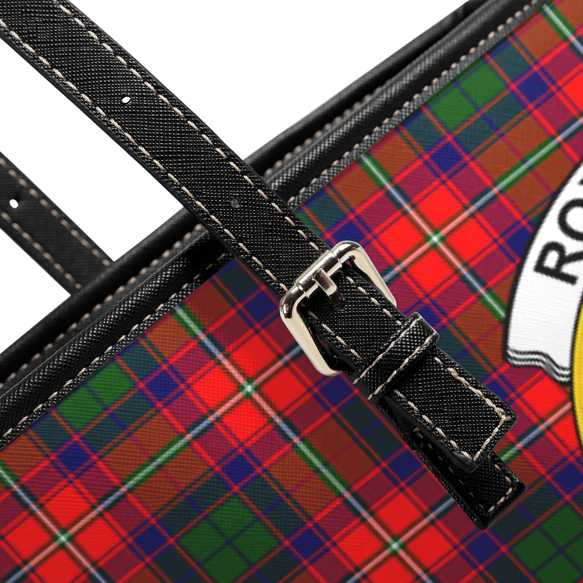 Roxburgh District Tartan Crest Leather Tote Bag