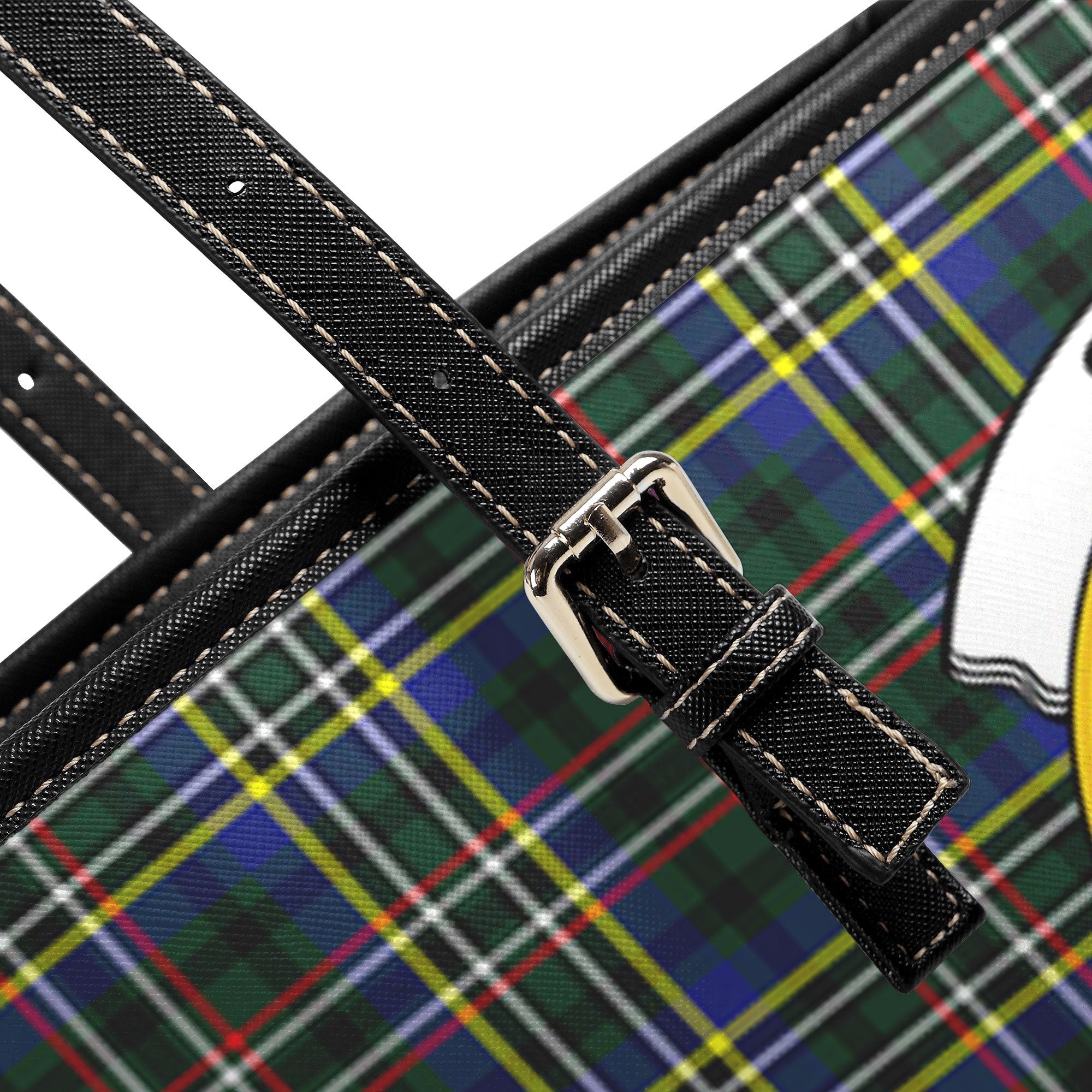 Scott Green Modern Tartan Crest Leather Tote Bag