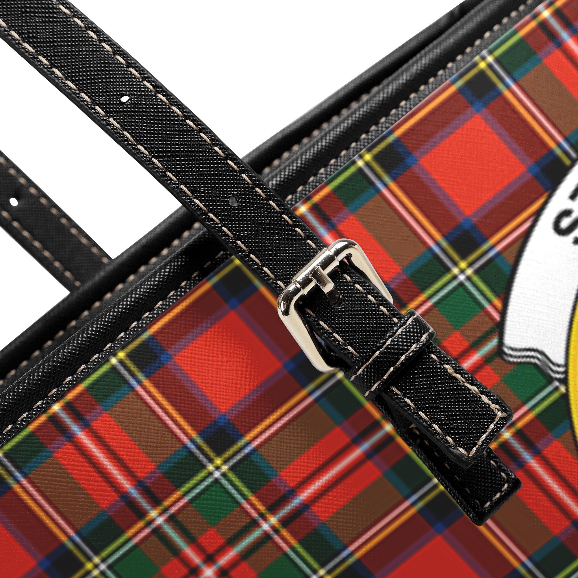 Stewart Royal Modern Tartan Crest Leather Tote Bag