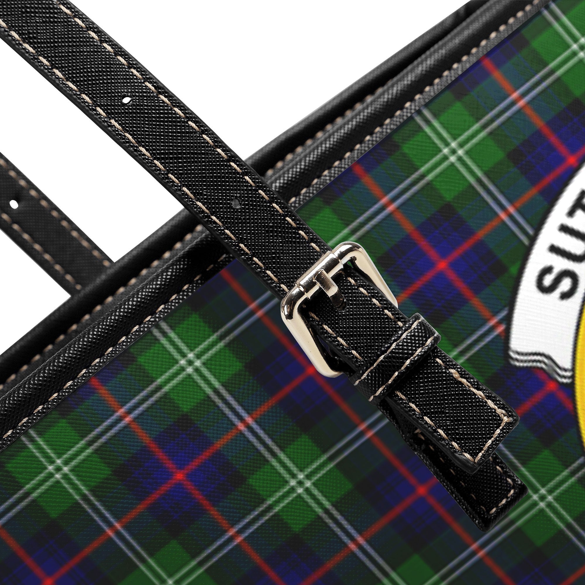 Sutherland Modern Tartan Crest Leather Tote Bag