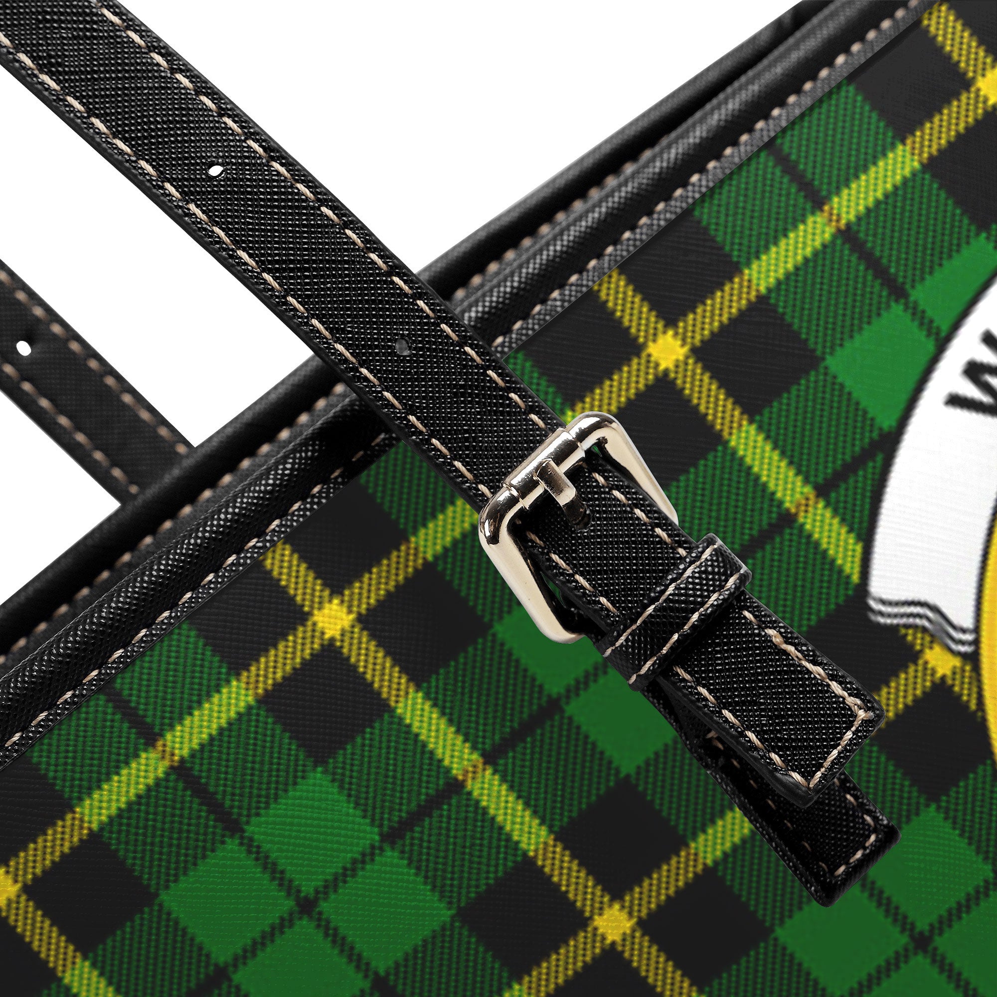 Wallace Hunting Modern Tartan Crest Leather Tote Bag