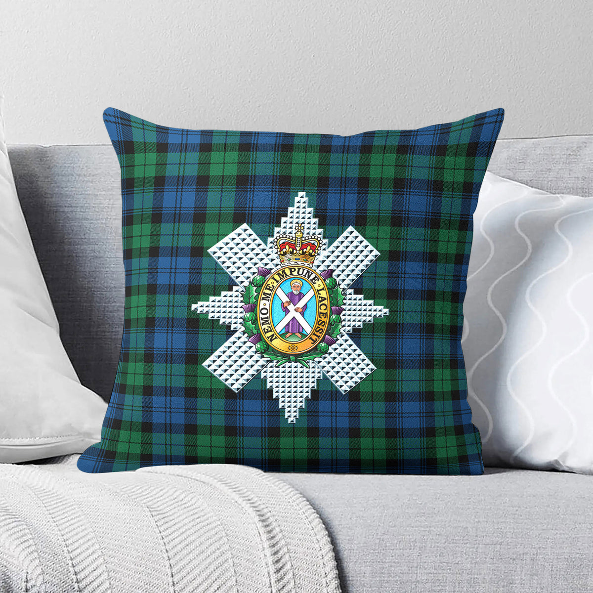 Black Watch Ancient Tartan Crest Pillow Cover