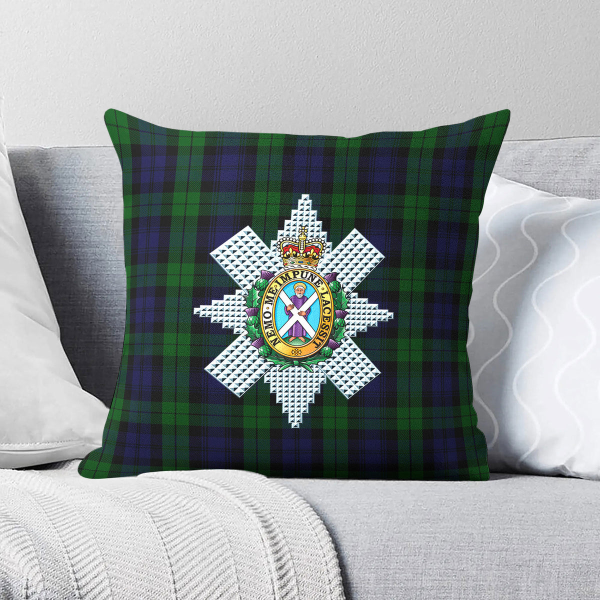 Black Watch Tartan Crest Pillow Cover