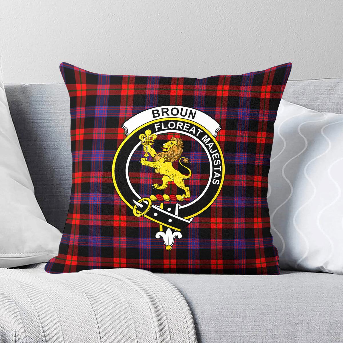 Broun Modern Tartan Crest Pillow Cover