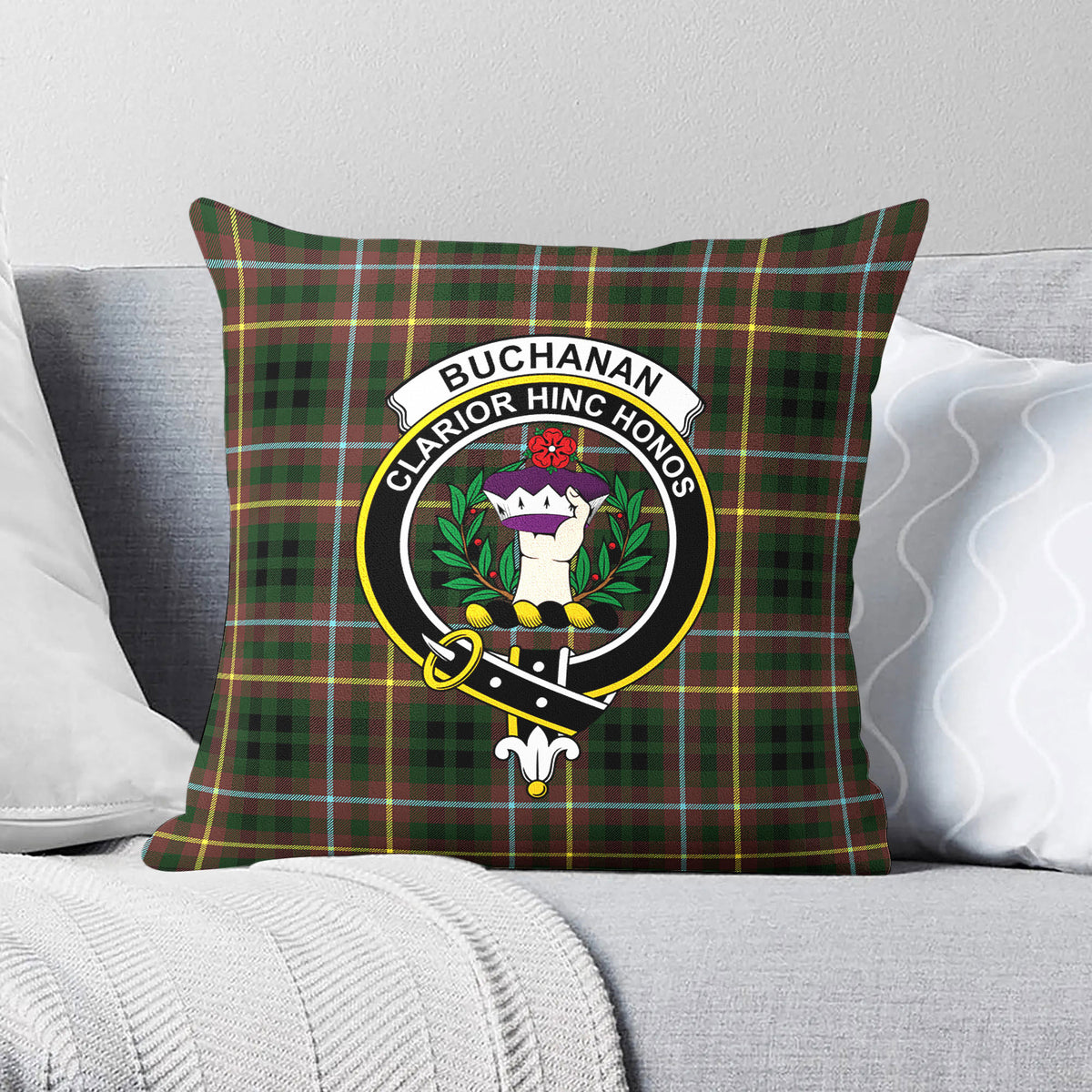 Buchanan Hunting Tartan Crest Pillow Cover