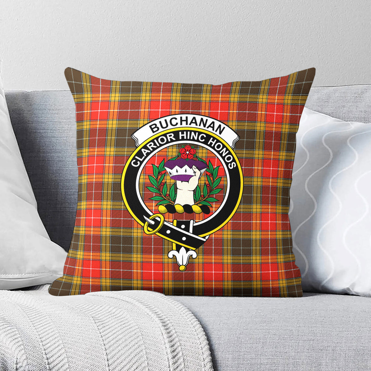 Buchanan Old Set Weathered Tartan Crest Pillow Cover