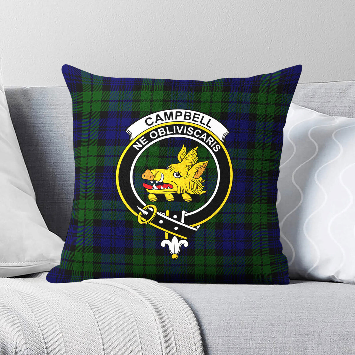 Campbell Modern Tartan Crest Pillow Cover