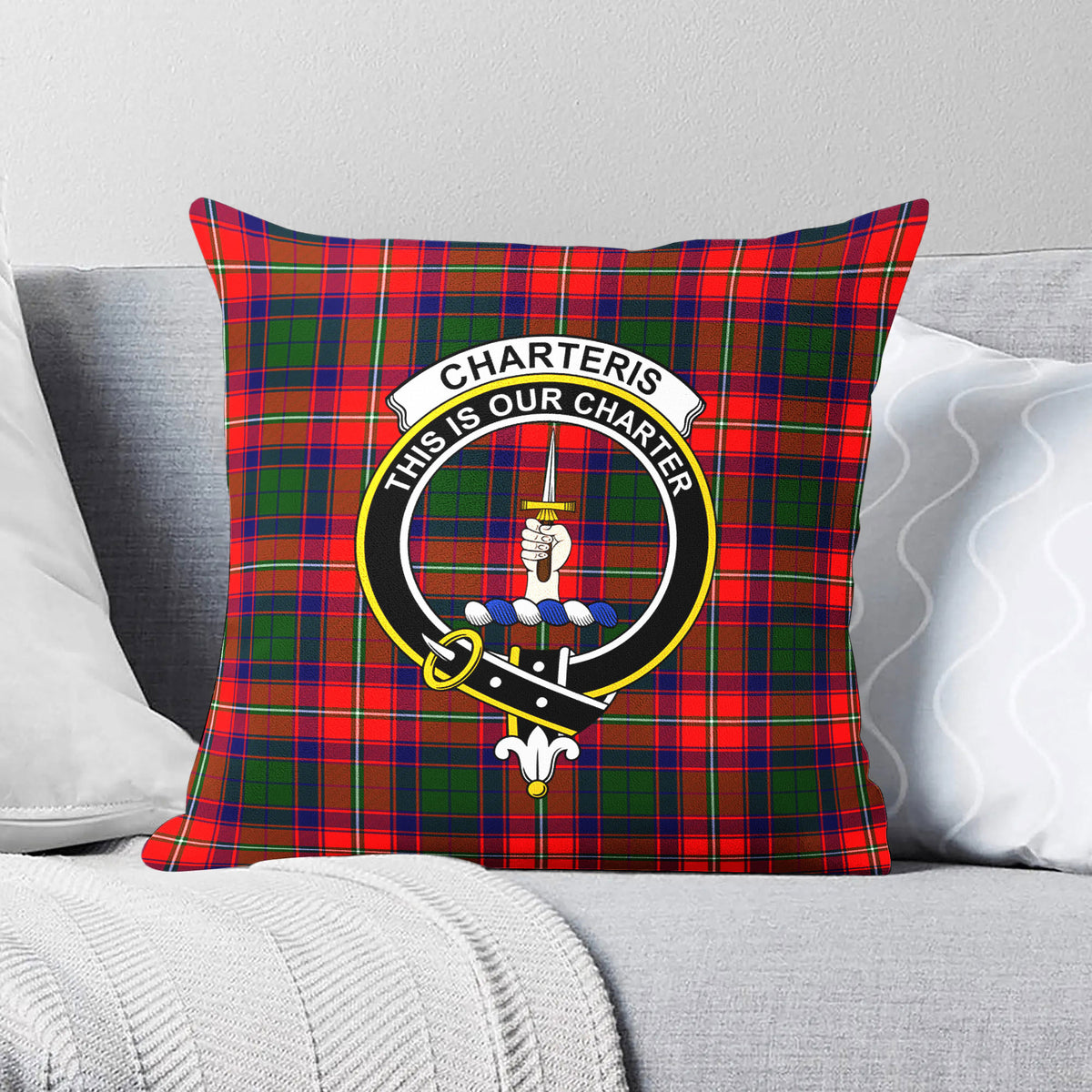 Charteris (Earl of Wemyss) Tartan Crest Pillow Cover