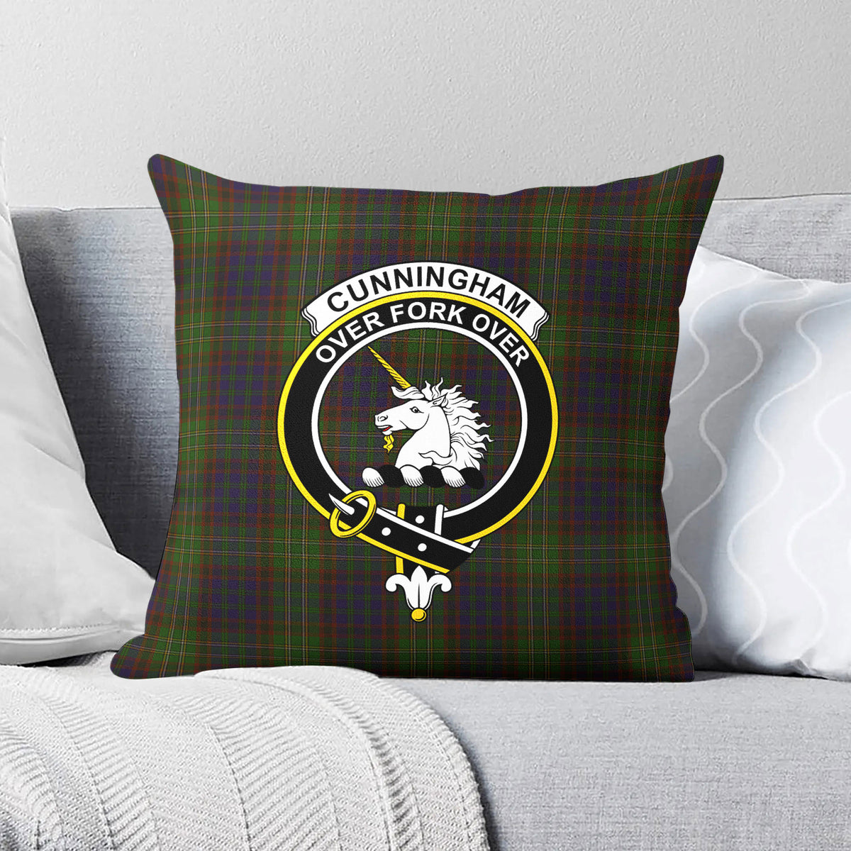 Cunningham Hunting Modern Tartan Crest Pillow Cover