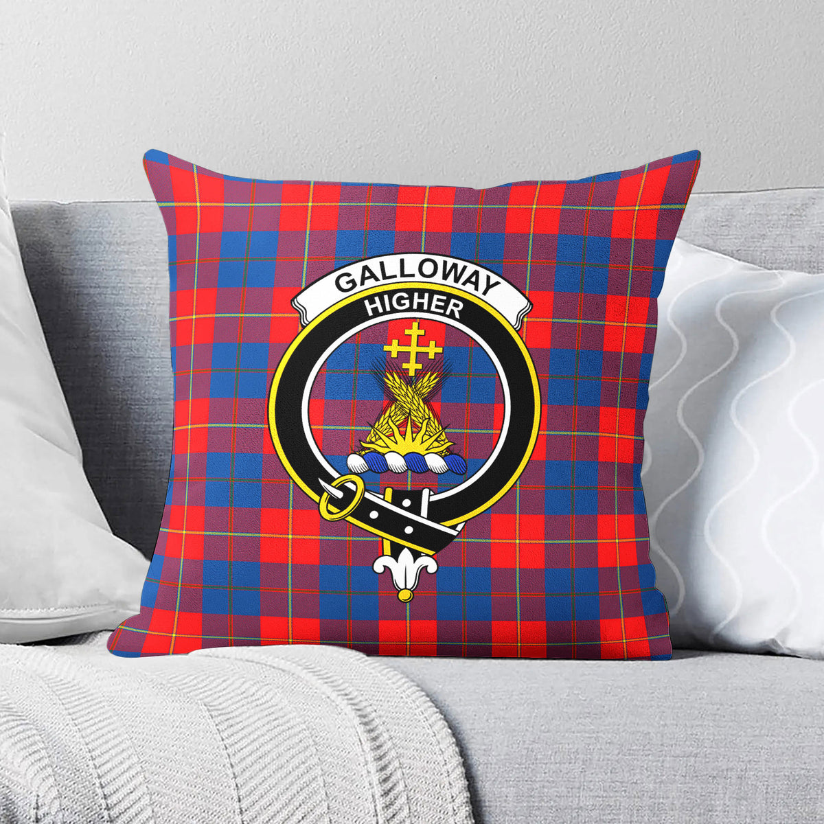 Galloway Red Tartan Crest Pillow Cover