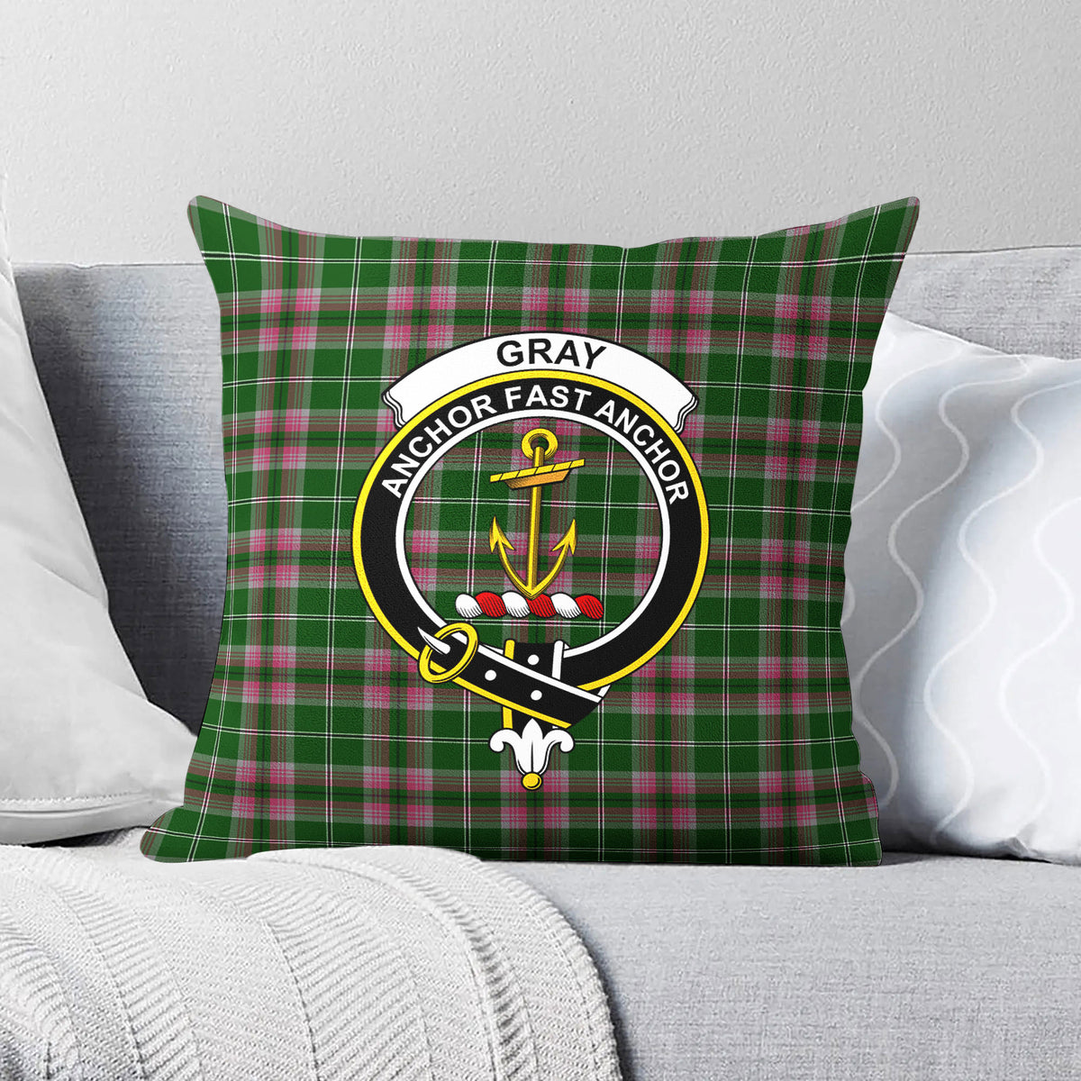 Gray Hunting Tartan Crest Pillow Cover