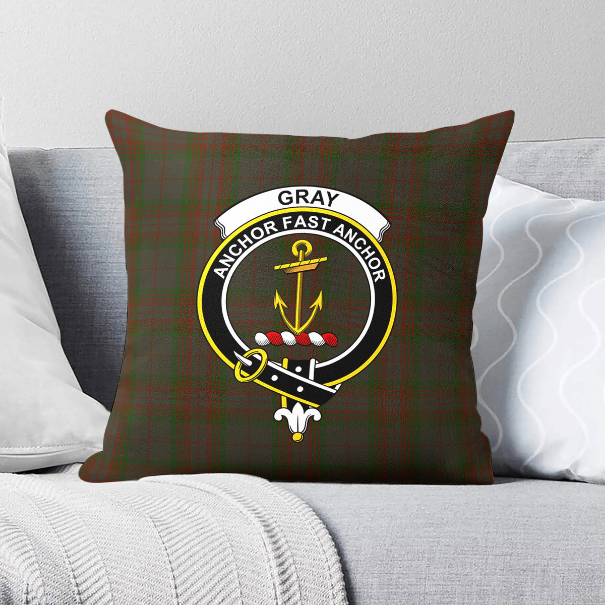 Gray Tartan Crest Pillow Cover