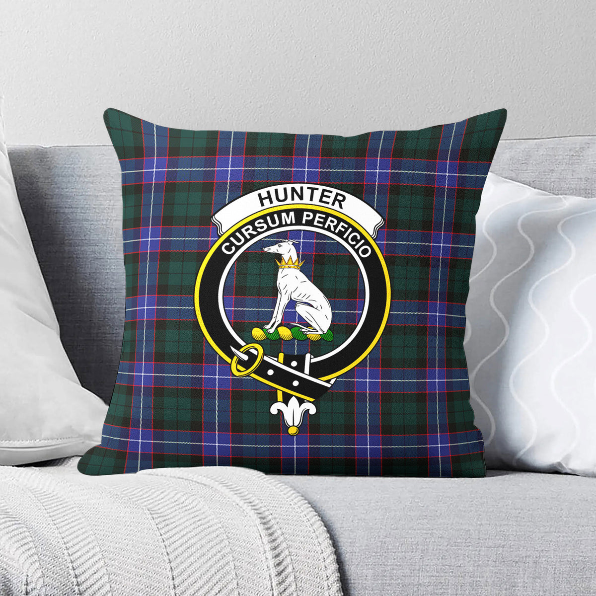 Hunter Modern Tartan Crest Pillow Cover