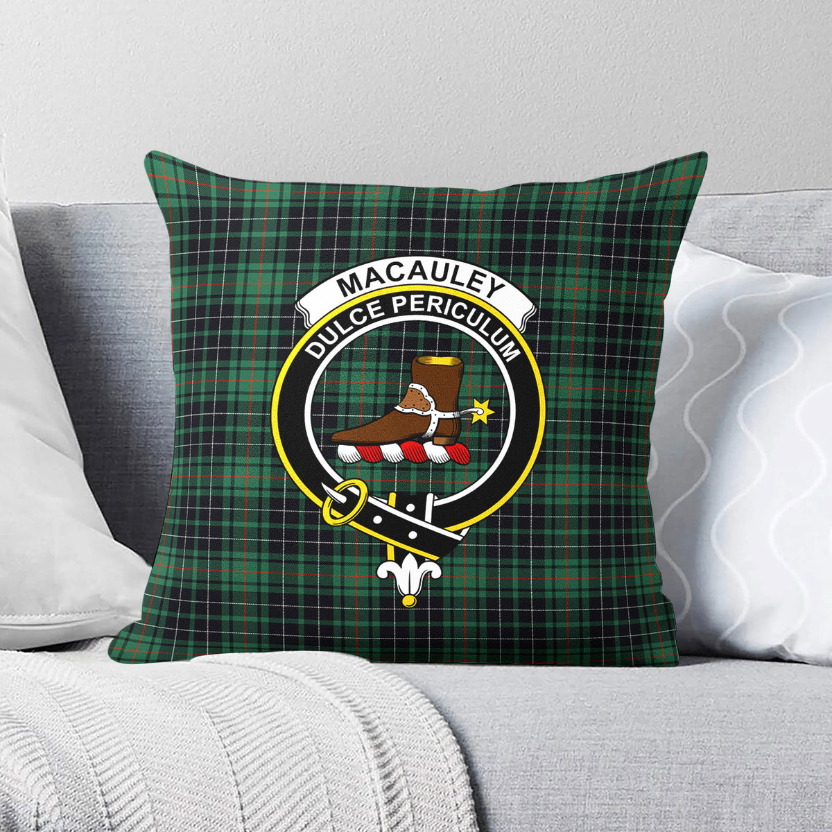 MacAuley Hunting Ancient Tartan Crest Pillow Cover