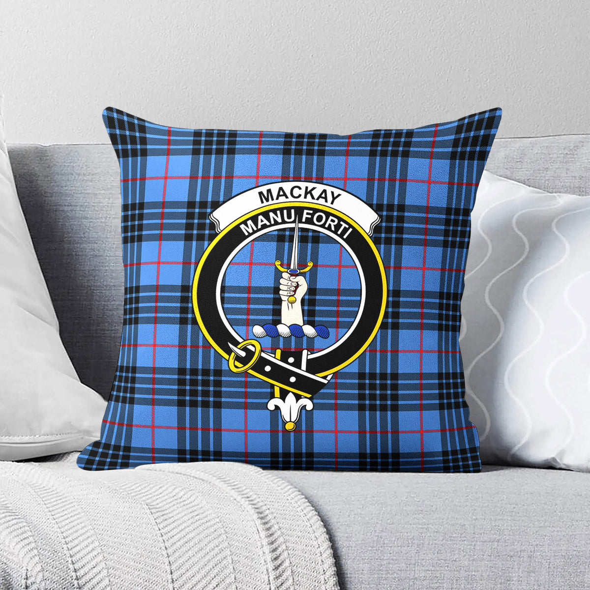 MacKay Blue Tartan Crest Pillow Cover