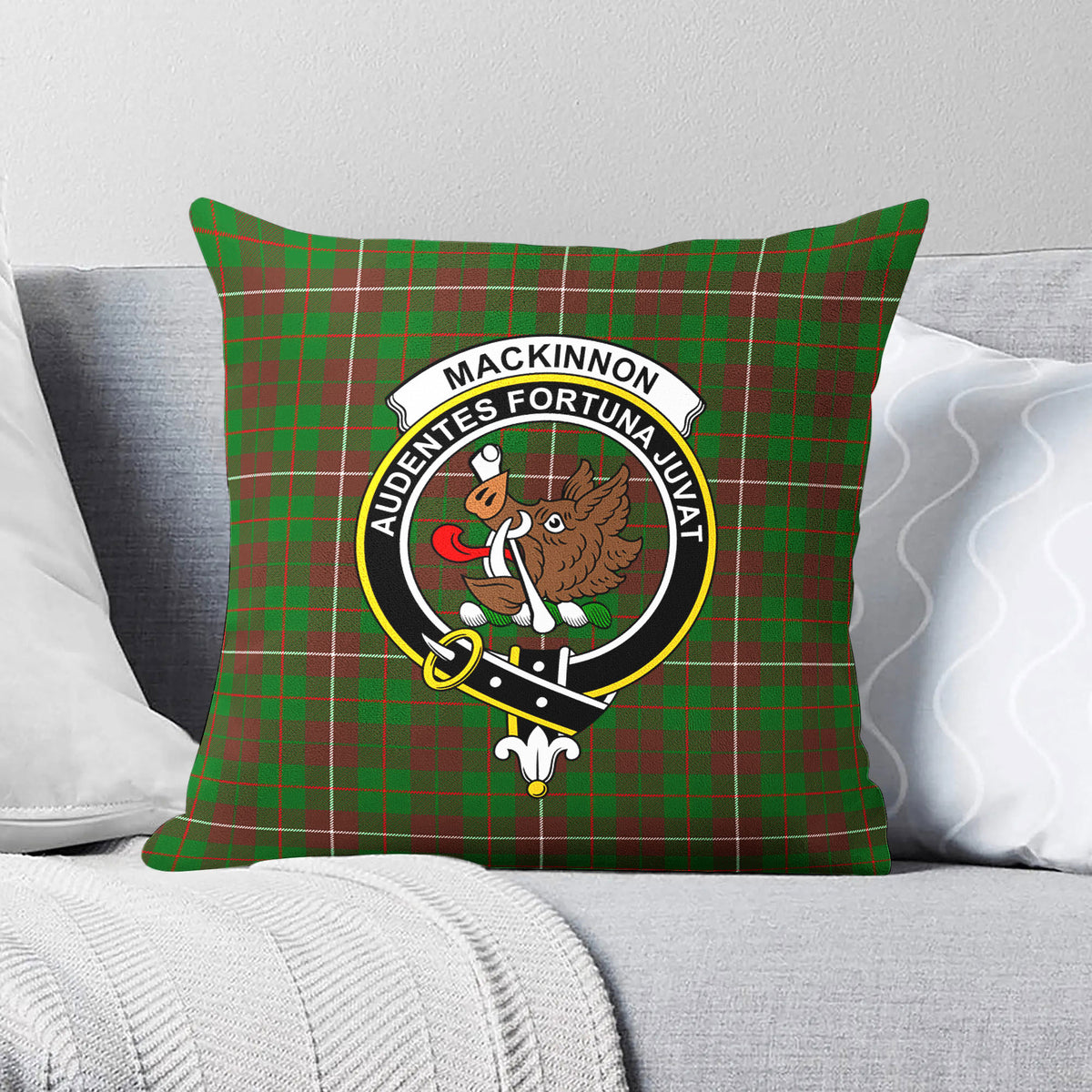 MacKinnon Hunting Modern Tartan Crest Pillow Cover