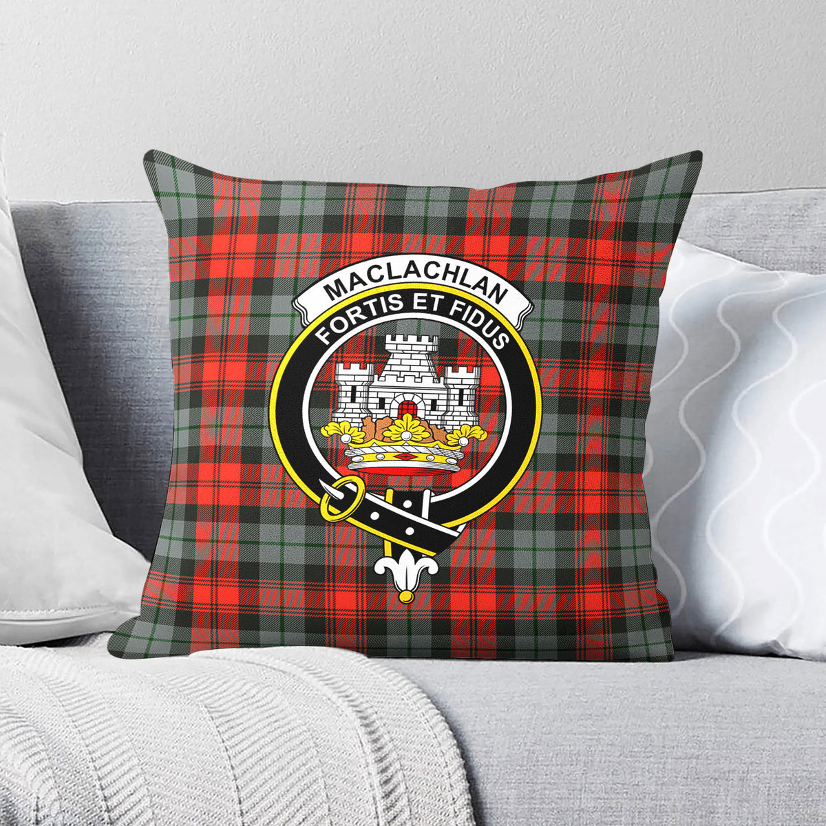 MacLachlan Weathered Tartan Crest Pillow Cover