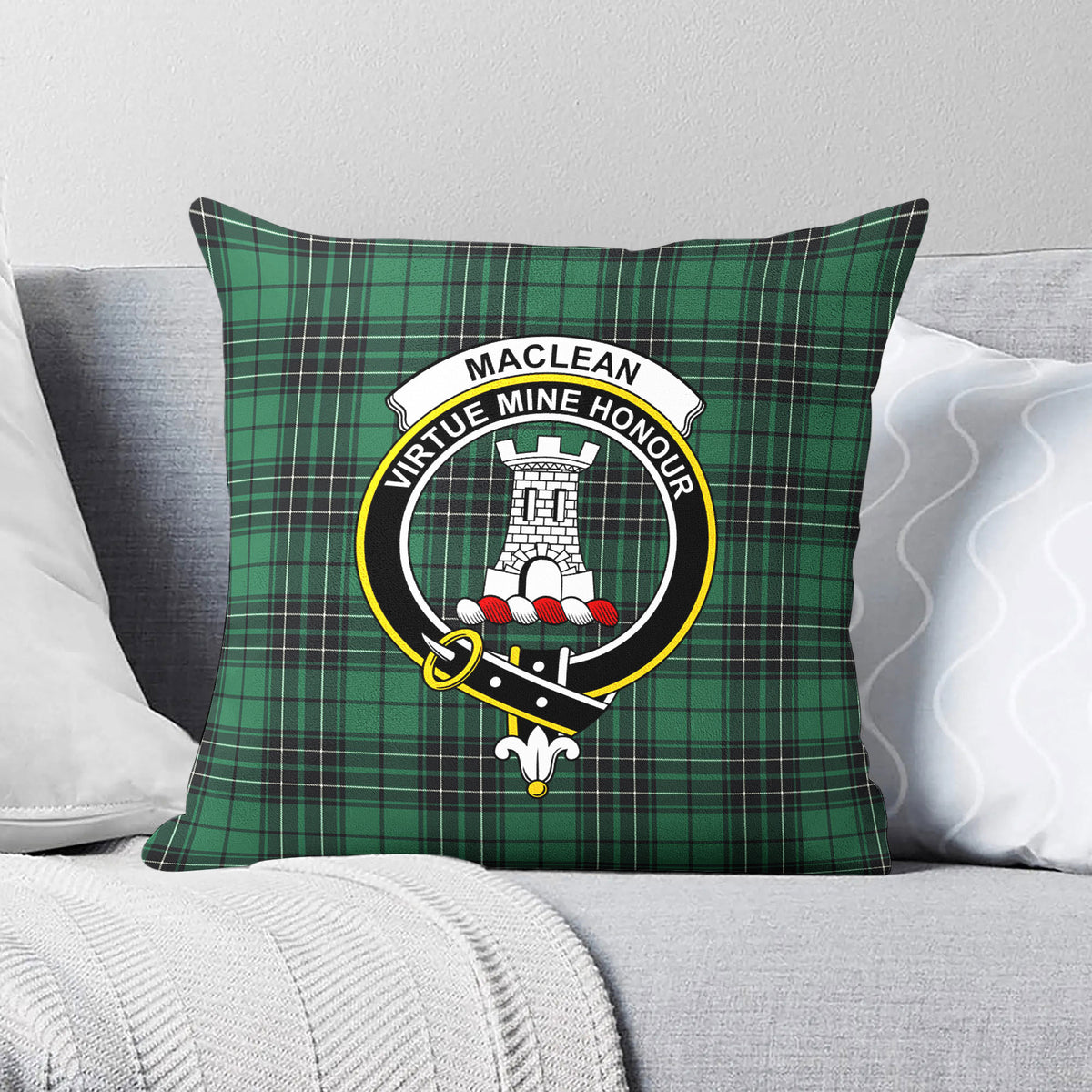 MacLean Hunting Ancient Tartan Crest Pillow Cover