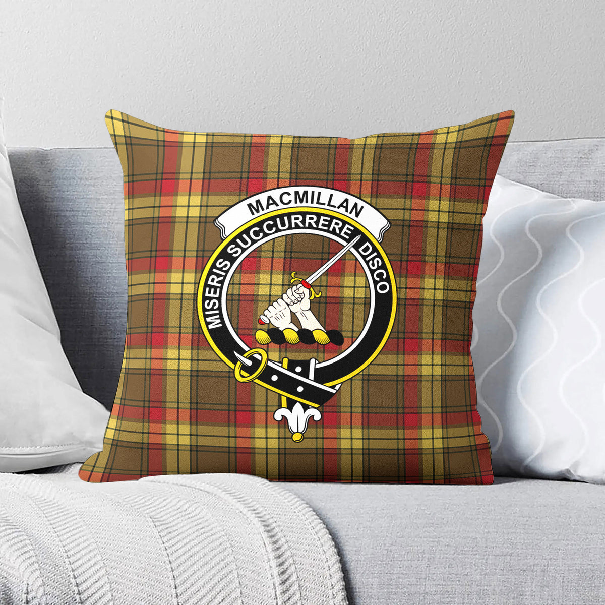 MacMillan Old Weathered Tartan Crest Pillow Cover