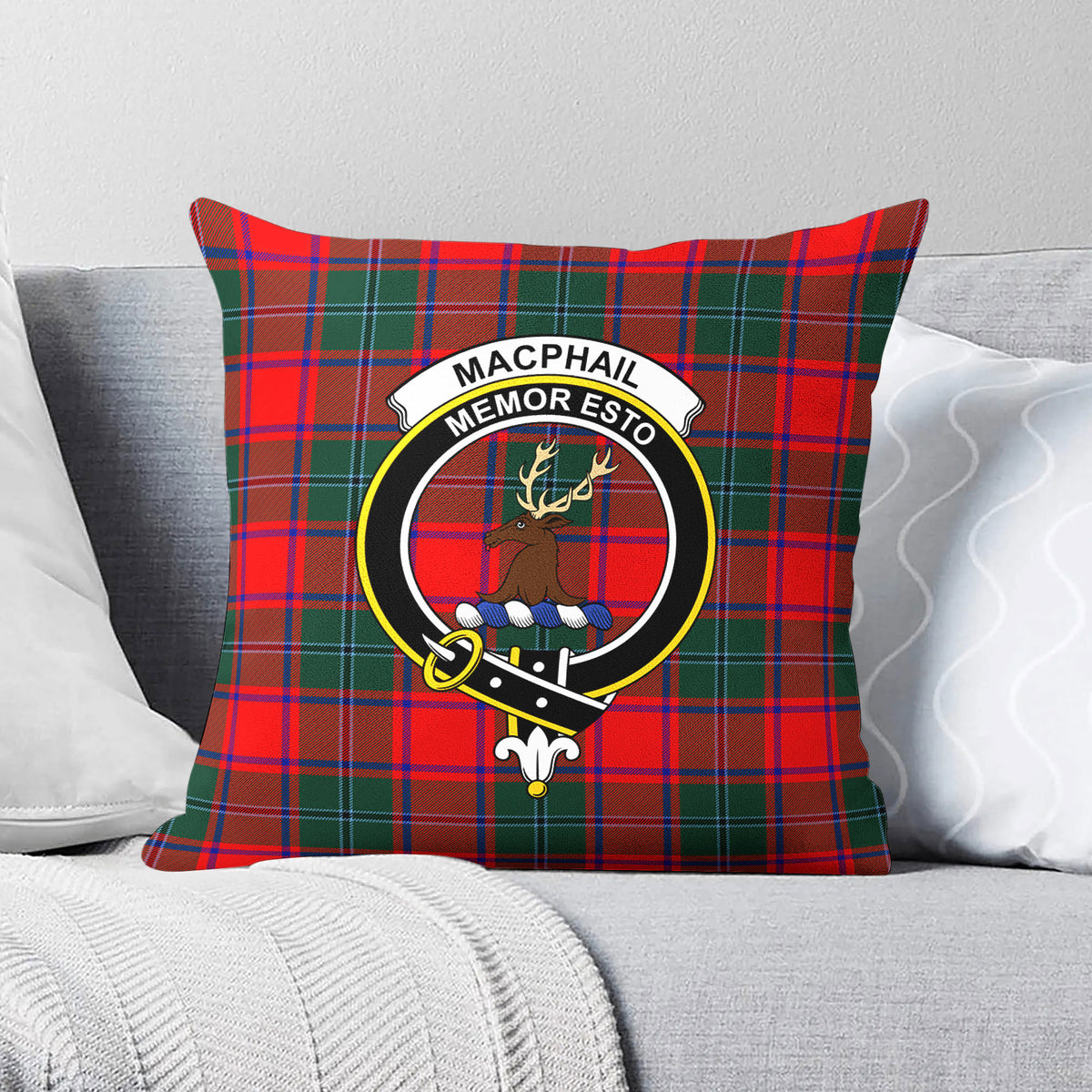 MacPhail Clan Tartan Crest Pillow Cover