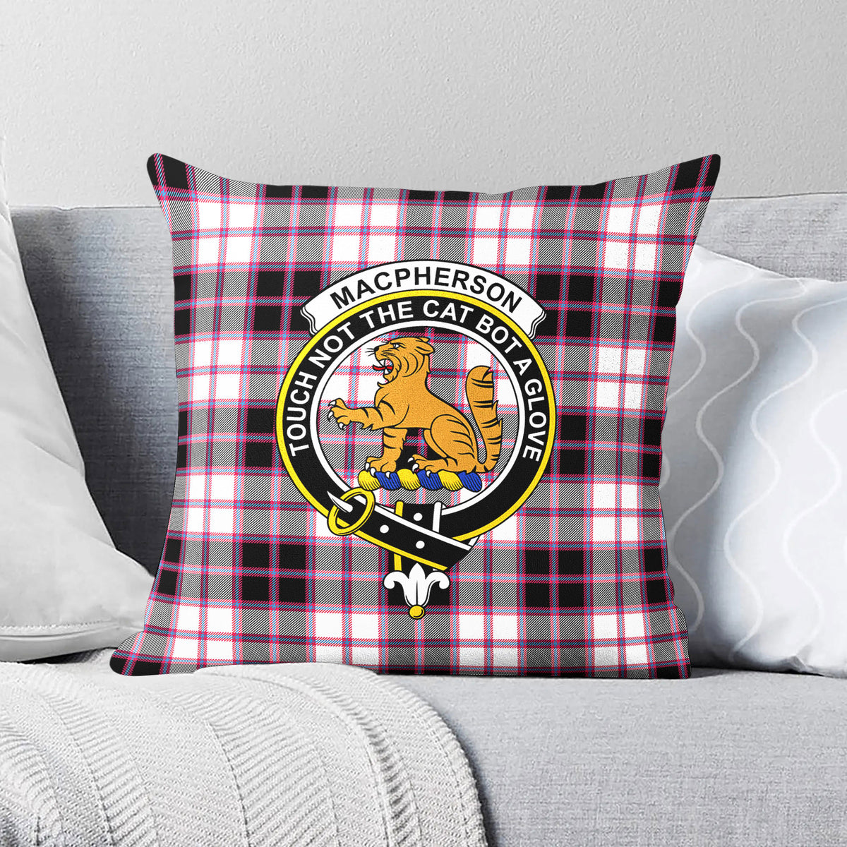 MacPherson Hunting Modern Tartan Crest Pillow Cover