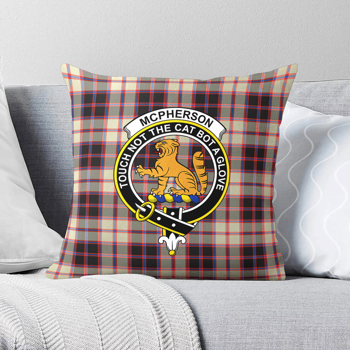 McPherson Hunting Ancient Tartan Crest Pillow Cover