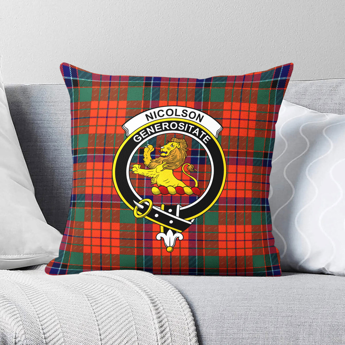 Nicolson Ancient Old Tartan Crest Pillow Cover