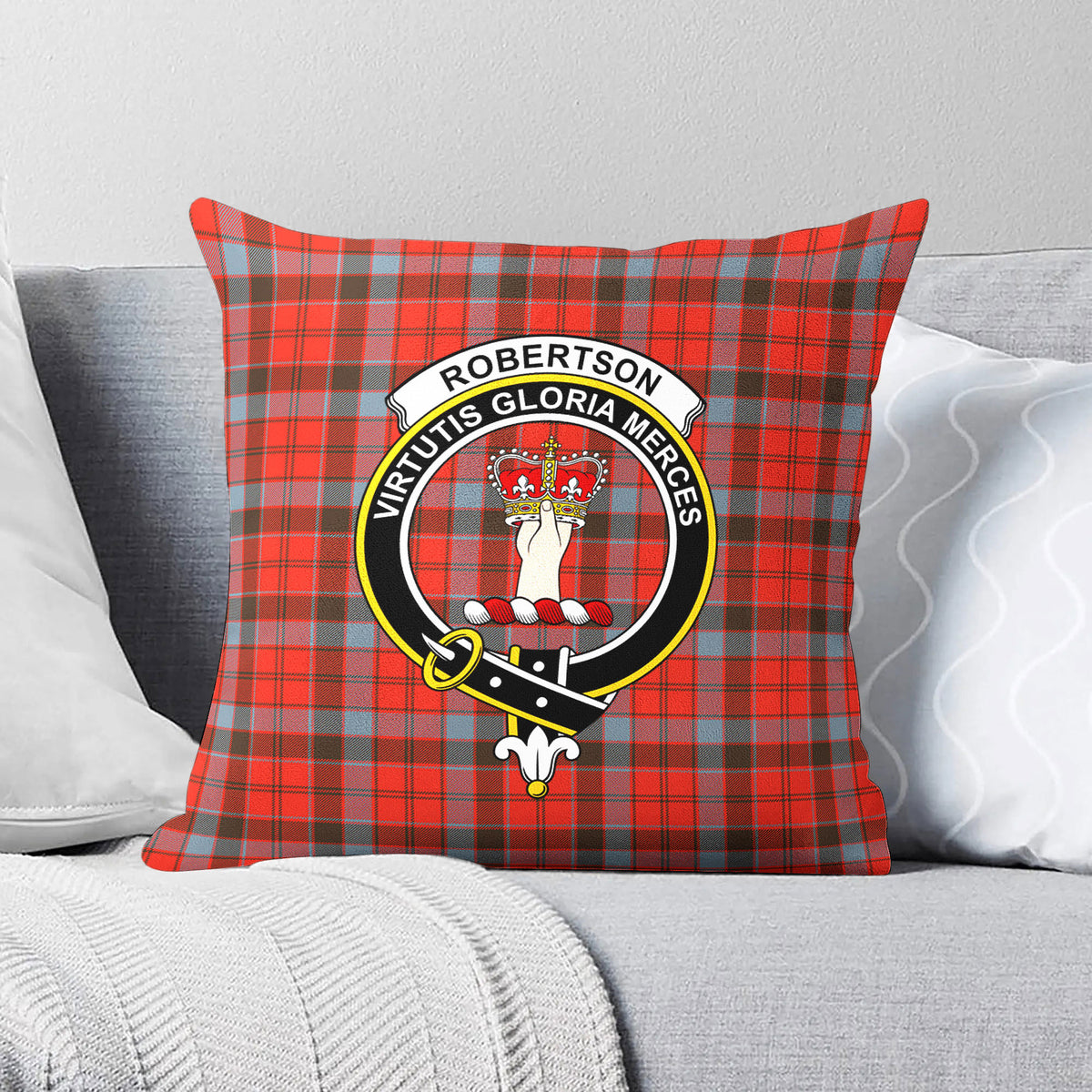 Robertson Weathered Tartan Crest Pillow Cover