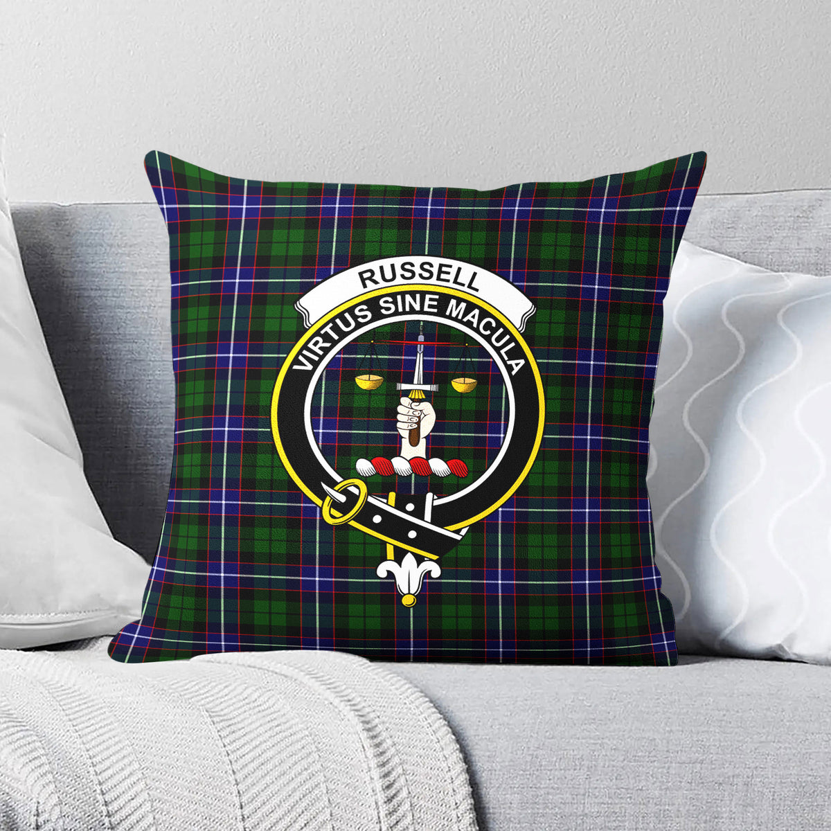 Russell Modern Tartan Crest Pillow Cover