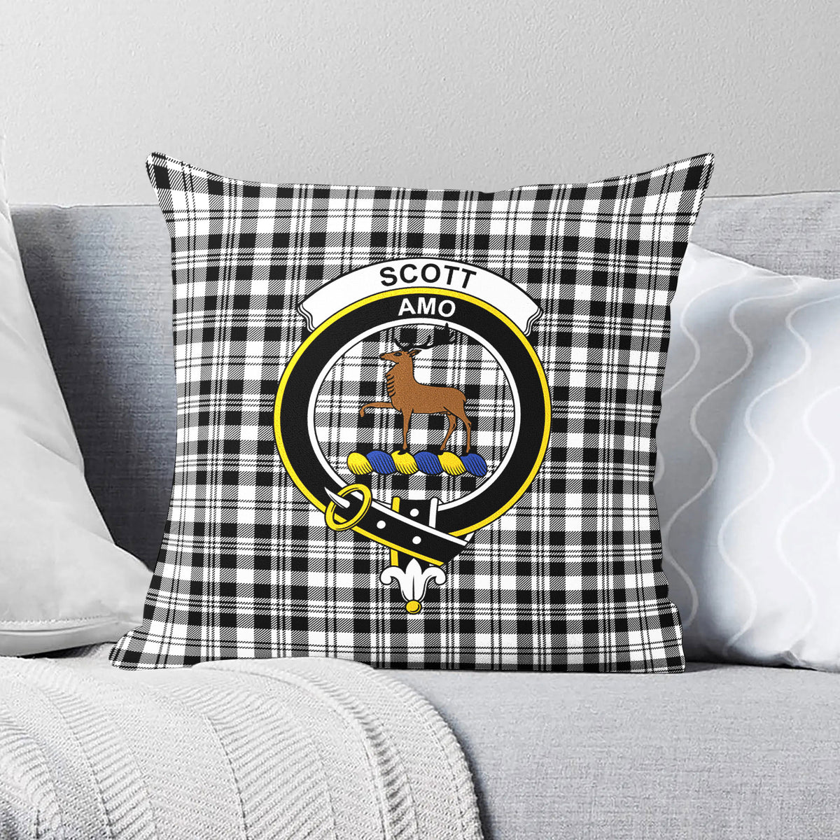 Scott Black & White Modern Tartan Crest Pillow Cover