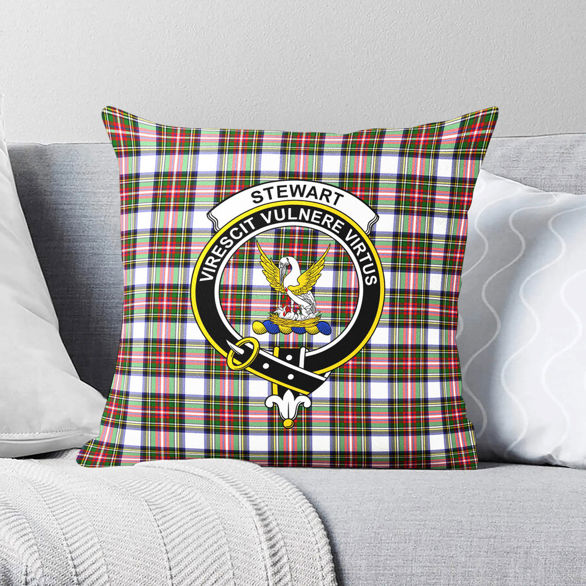 Stewart Dress Modern Tartan Crest Pillow Cover