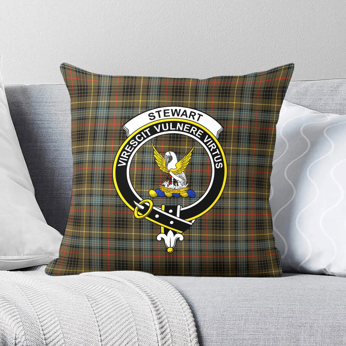 Stewart Hunting Weathered Tartan Crest Pillow Cover