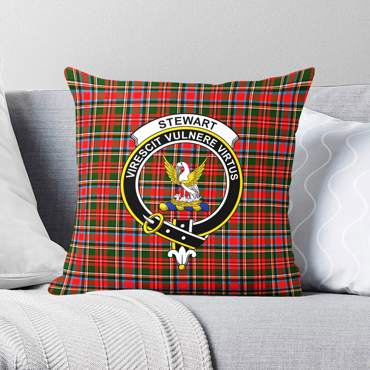 Stewart Royal Tartan Crest Pillow Cover